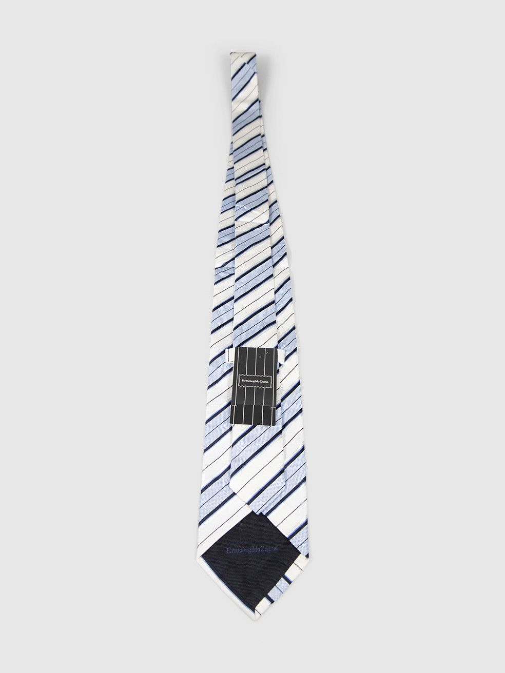 Ermenegildo Zegna Blue & White Striped Silk Tie Size ONE SIZE - 4 Thumbnail