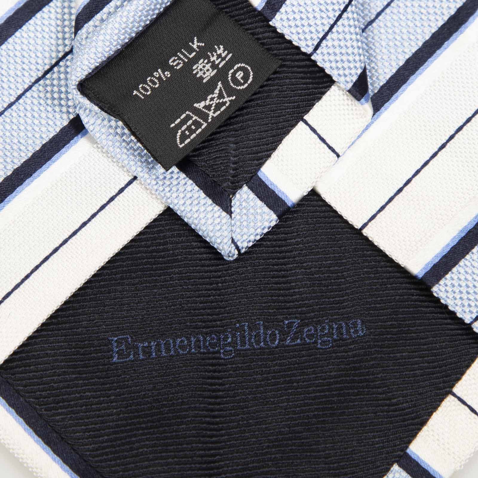 Ermenegildo Zegna Blue & White Striped Silk Tie Size ONE SIZE - 6 Thumbnail