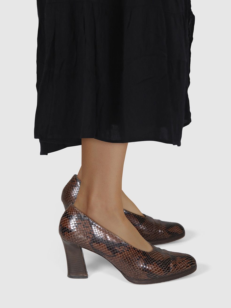 Saint Laurent Paris Vintage Brown Leather Snake Emboss Pumps Size US 7.5 / IT 37.5 - 2 Thumbnail