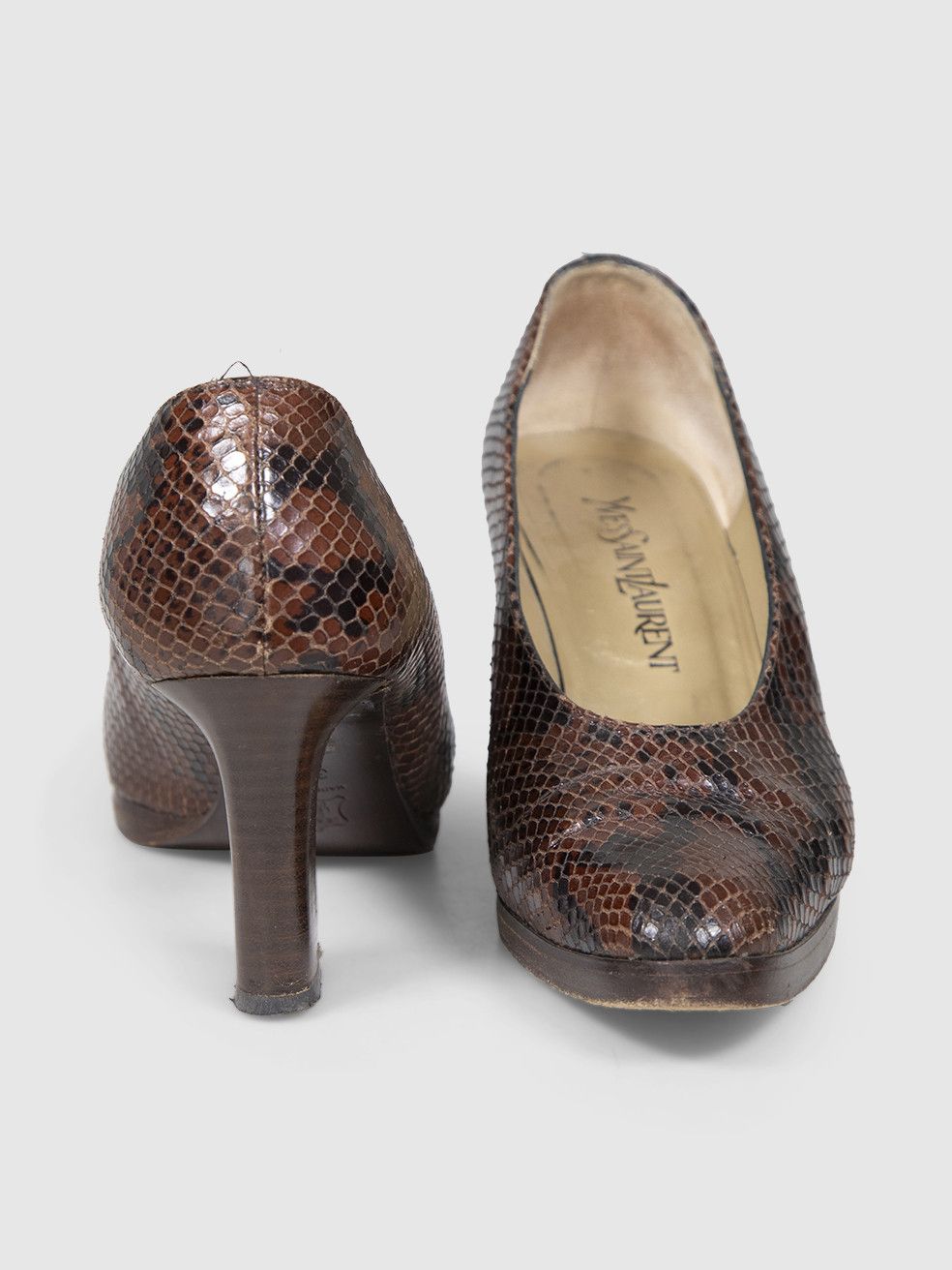 Saint Laurent Paris Vintage Brown Leather Snake Emboss Pumps Size US 7.5 / IT 37.5 - 3 Thumbnail