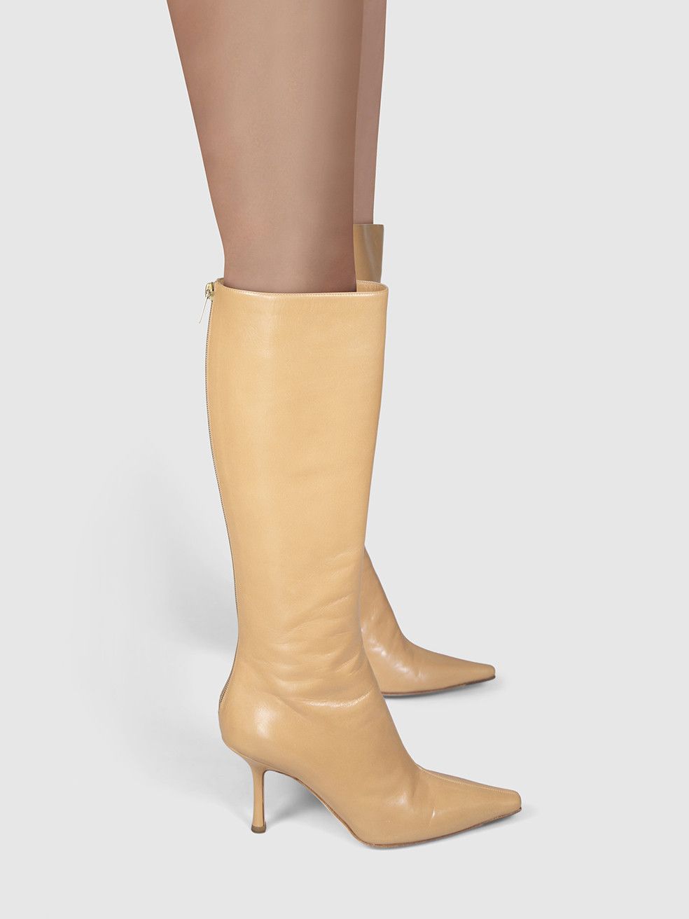 Jimmy Choo Beige Camel Leather Peony Heeled Boots Size US 8.5 / IT 38.5 - 2 Thumbnail