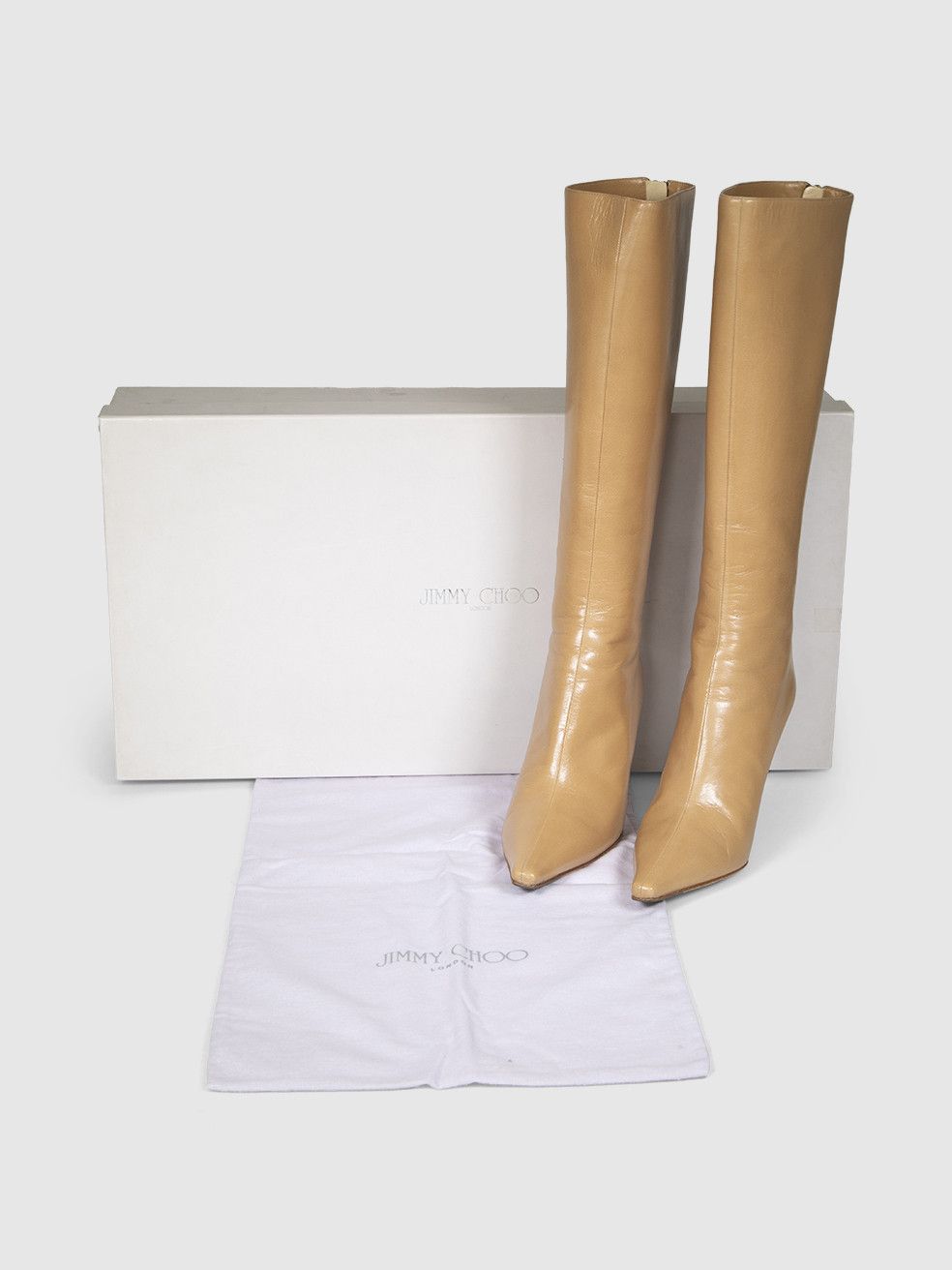 Jimmy Choo Beige Camel Leather Peony Heeled Boots Size US 8.5 / IT 38.5 - 3 Thumbnail