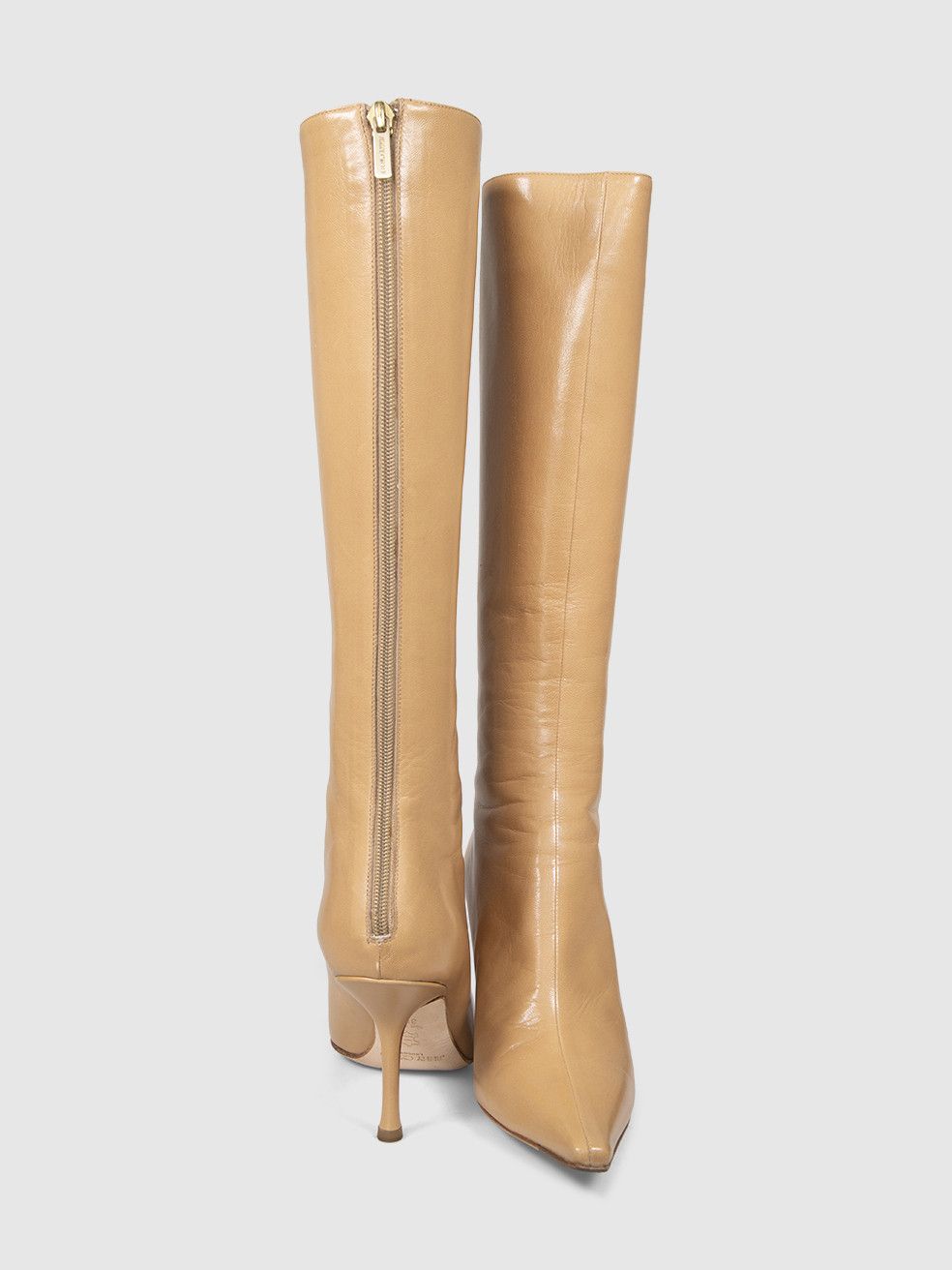 Jimmy Choo Beige Camel Leather Peony Heeled Boots Size US 8.5 / IT 38.5 - 4 Thumbnail