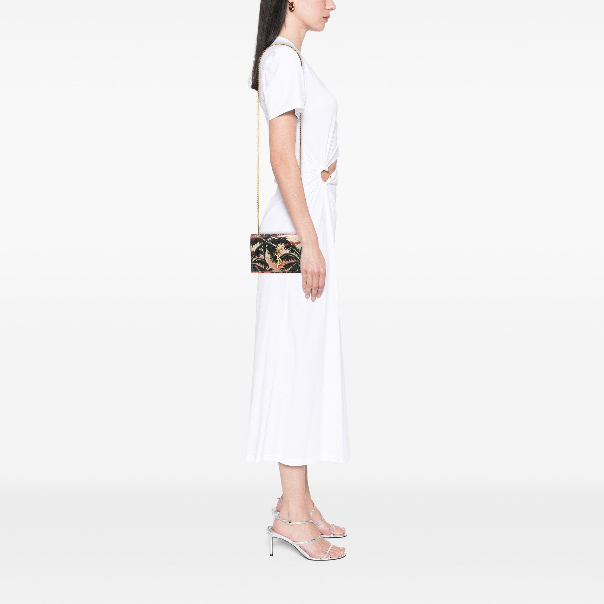Saint Laurent Paris Small Embroidered Canvas Palm Tree Monogram Kate Crossbody Size ONE SIZE - 7 Thumbnail