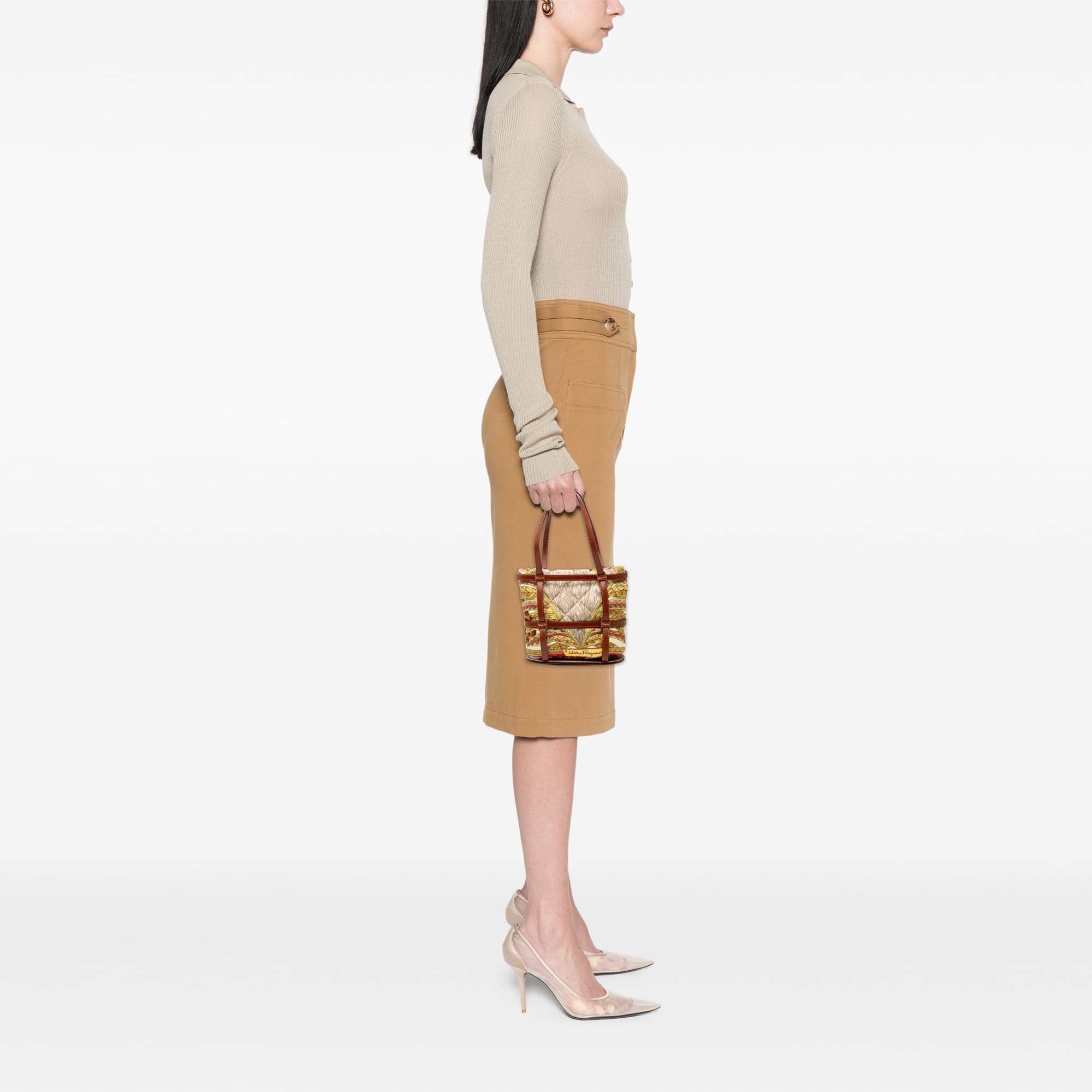 Salvatore Ferragamo Quilted Nylon and Leather Jungle Safari Bucket Bag Size ONE SIZE - 7 Thumbnail