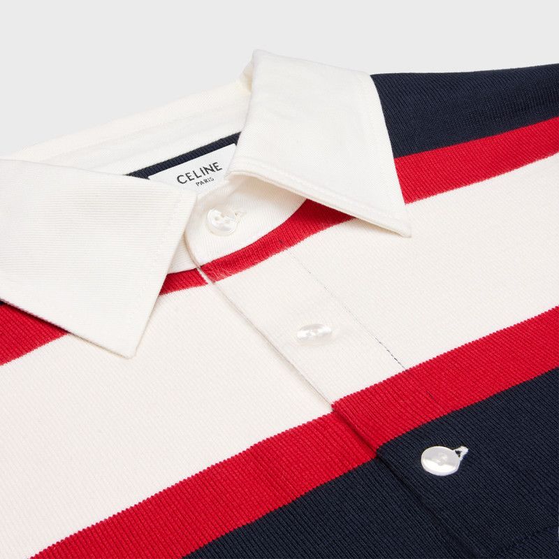 Celine blason rugby polo shirt in striped jersey white/navy/red Size US M / EU 48-50 / 2 - 3 Thumbnail