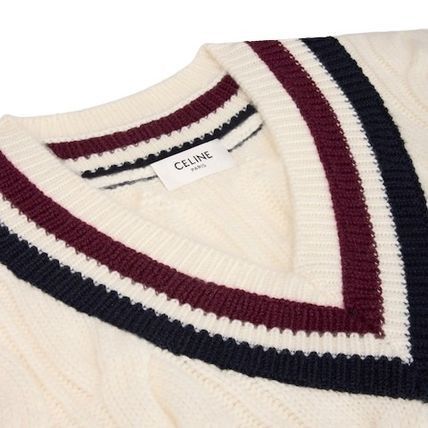 Celine triomphe v-neck cable-knit in cashmere ecru/burgundy/navy Size US S / EU 44-46 / 1 - 3 Thumbnail