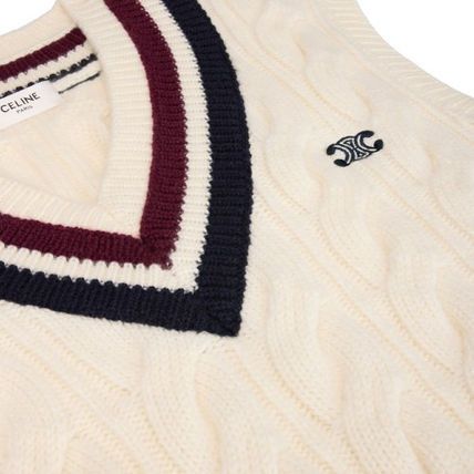 Celine triomphe v-neck cable-knit in cashmere ecru/burgundy/navy Size US L / EU 52-54 / 3 - 4 Thumbnail