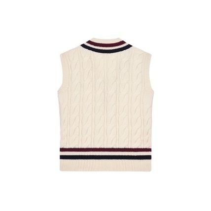 Celine triomphe v-neck cable-knit in cashmere ecru/burgundy/navy Size US XL / EU 56 / 4 - 2 Thumbnail