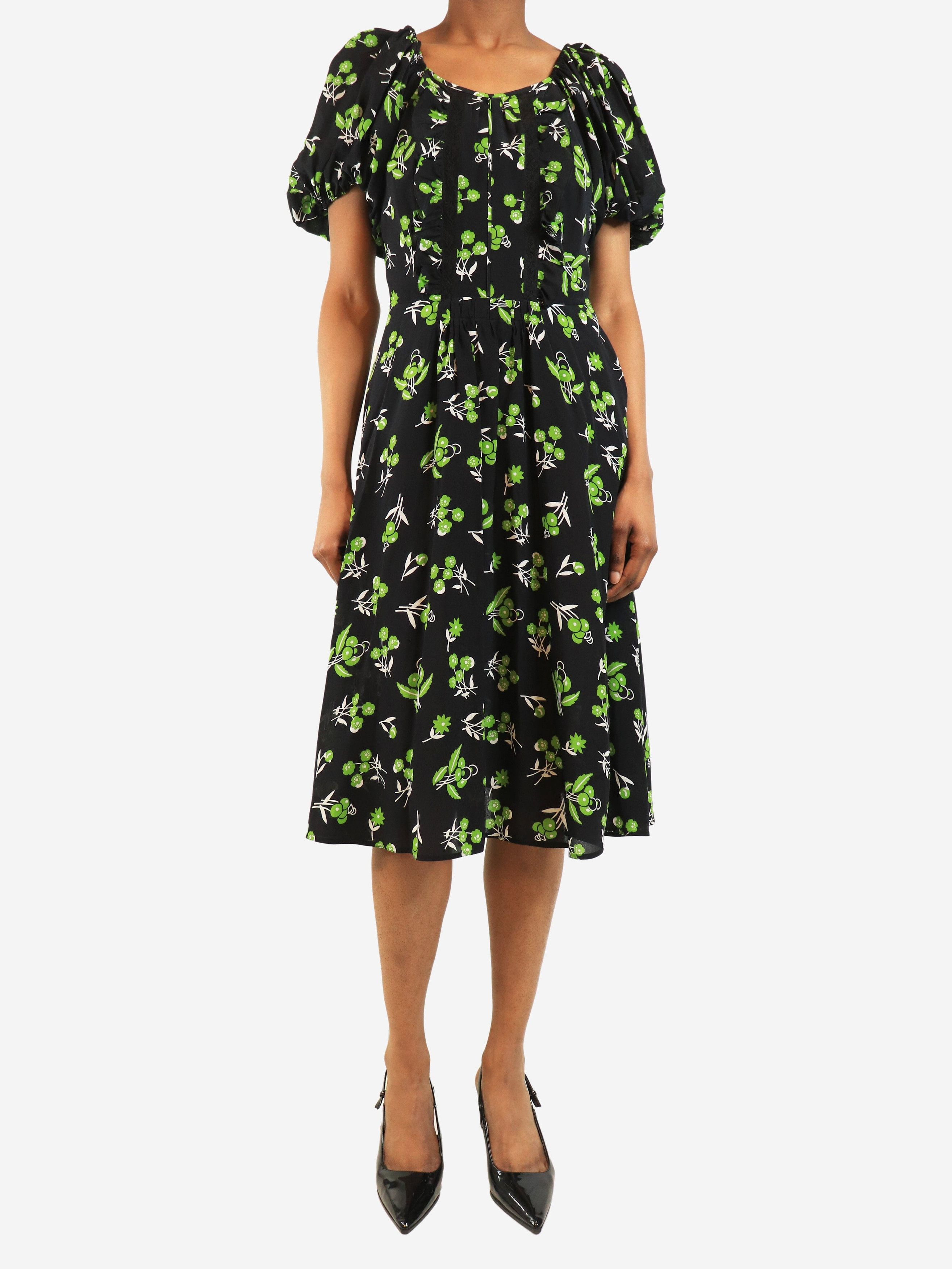 Prada Black floral midi dress - UK 8 Size S / US 4 / IT 40 - 3 Thumbnail