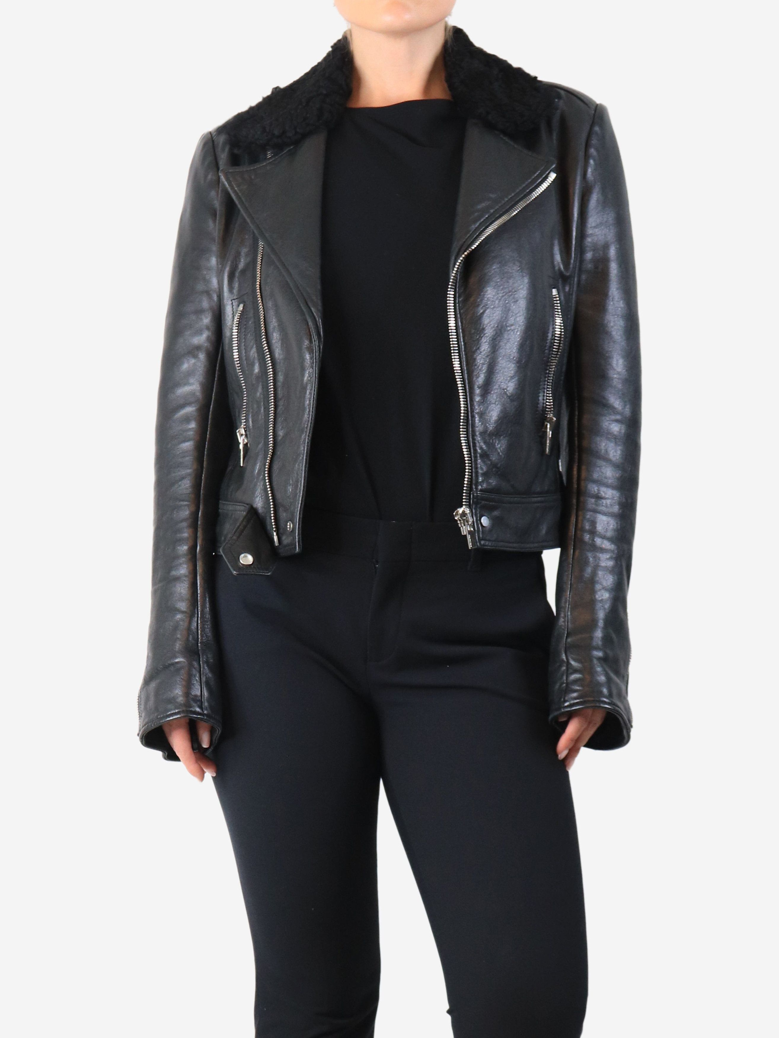 Balenciaga Black leather shearling biker jacket - UK 12 Size M / US 6-8 / IT 42-44 - 4 Thumbnail