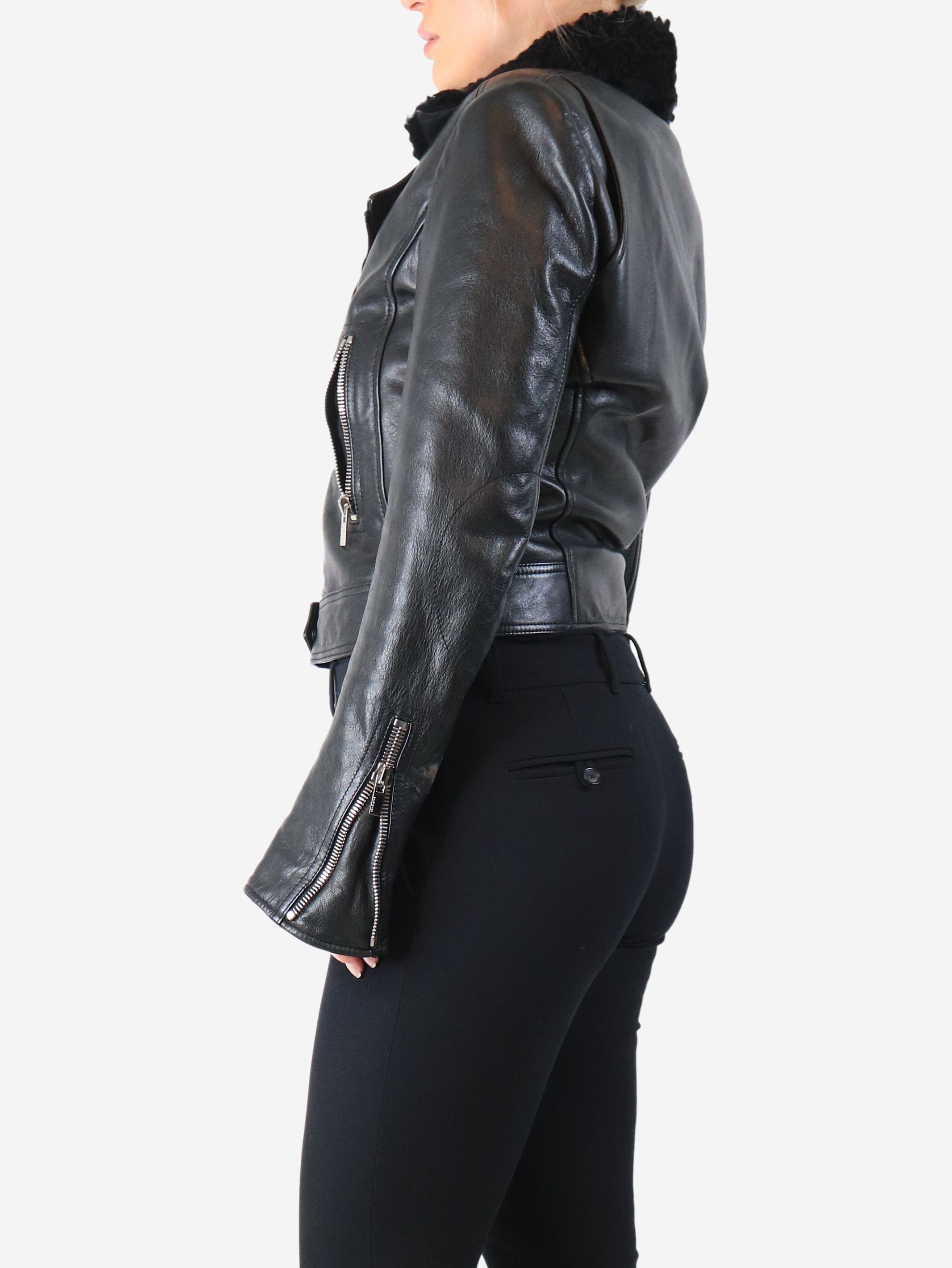 Balenciaga Black leather shearling biker jacket - UK 12 Size M / US 6-8 / IT 42-44 - 3 Thumbnail