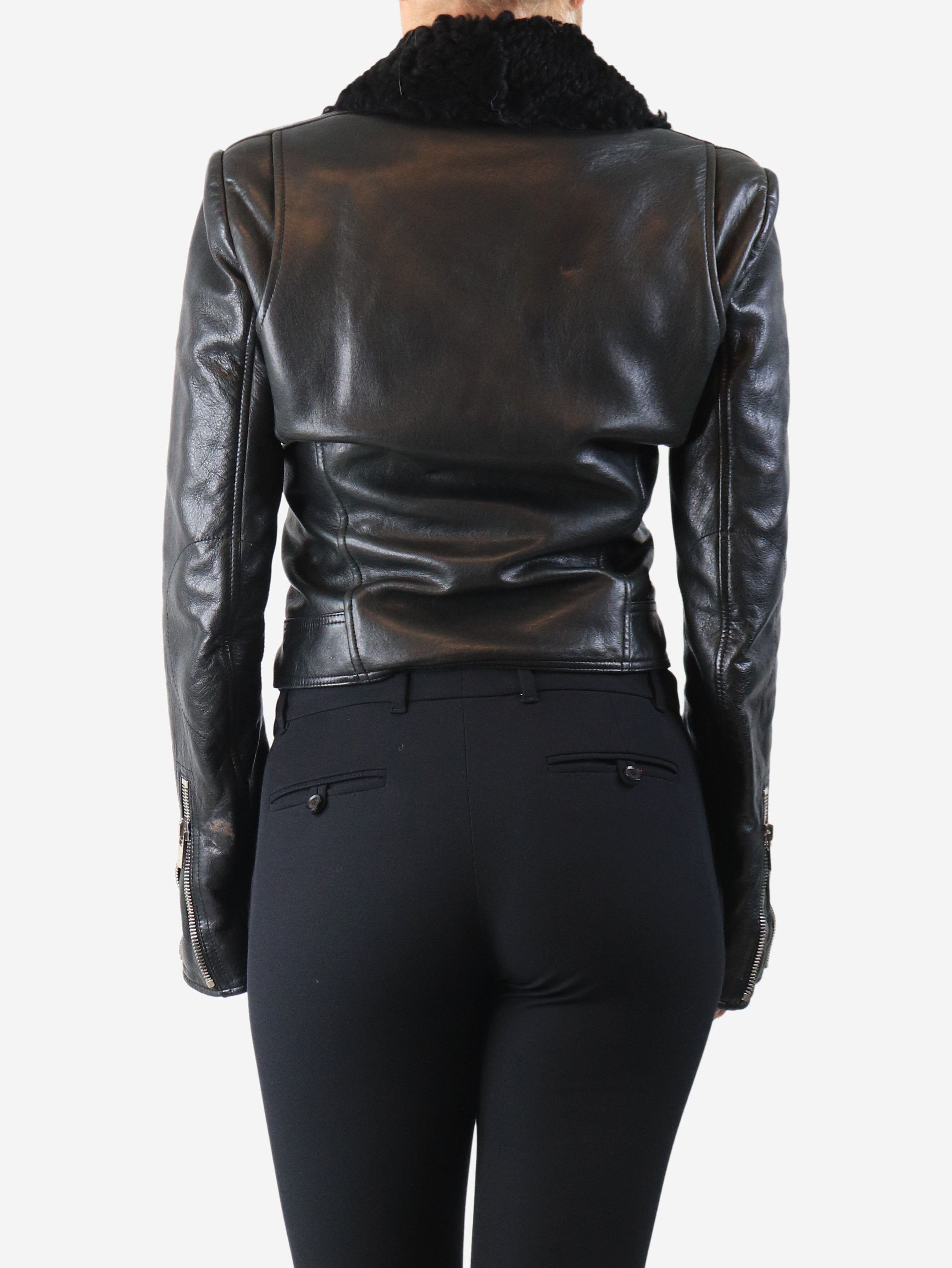 Balenciaga Black leather shearling biker jacket - UK 12 Size M / US 6-8 / IT 42-44 - 2 Thumbnail