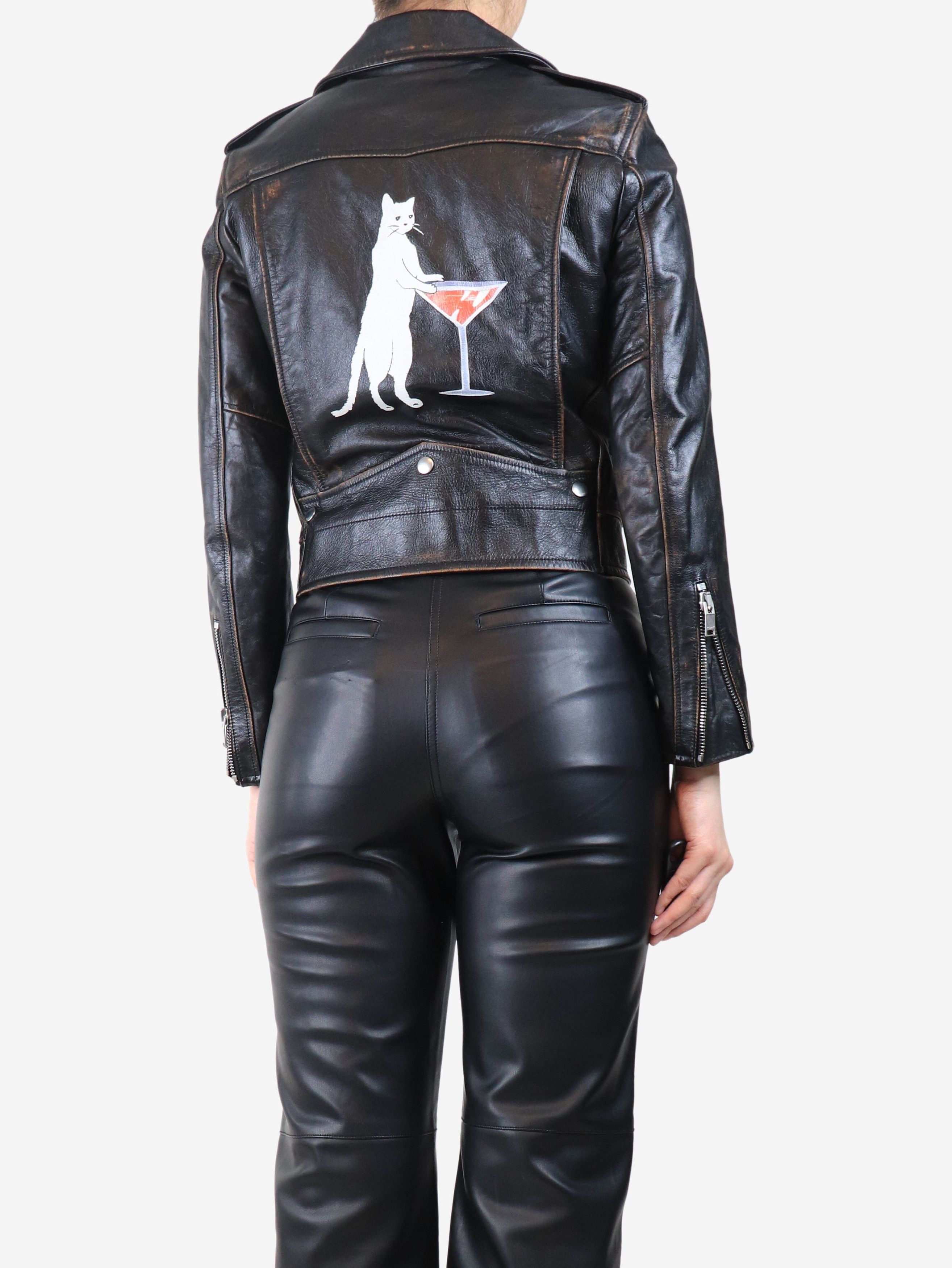 Other Black leather printed biker jacket - UK 10 Size M / US 6-8 / IT 42-44 - 2 Thumbnail