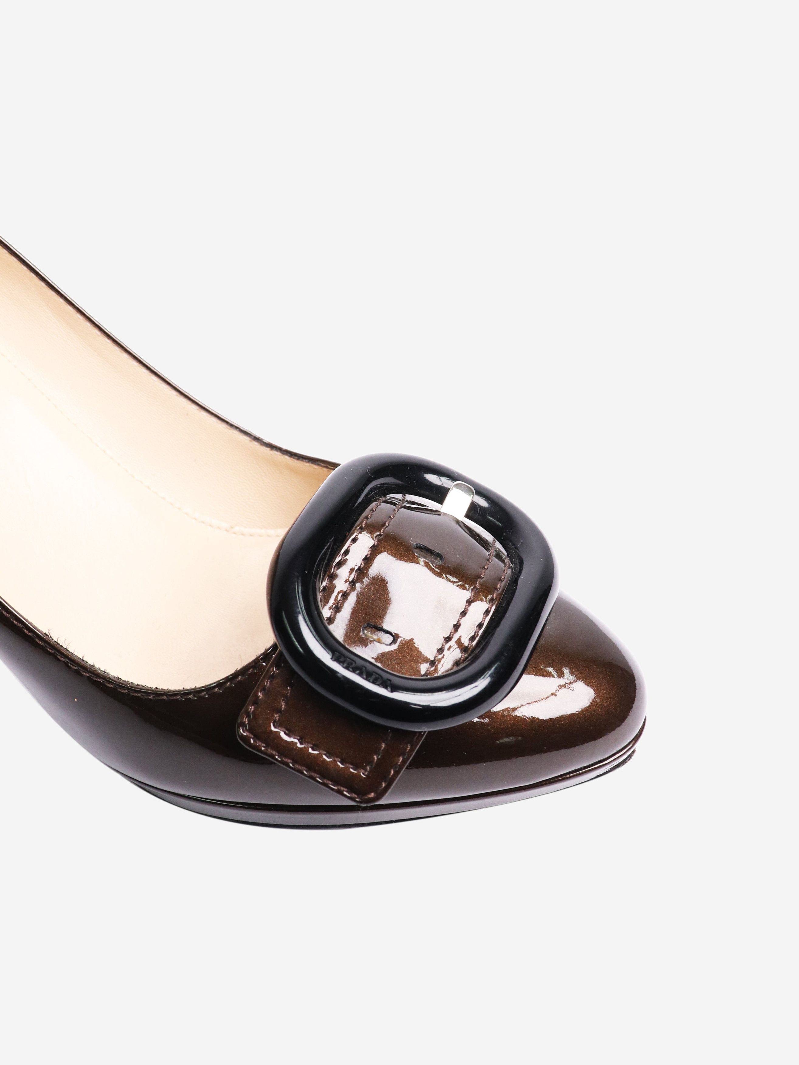 Prada Brown patent buckle pumps - EU 37.5 (UK 4.5) Size US 6 / IT 36 - 4 Thumbnail