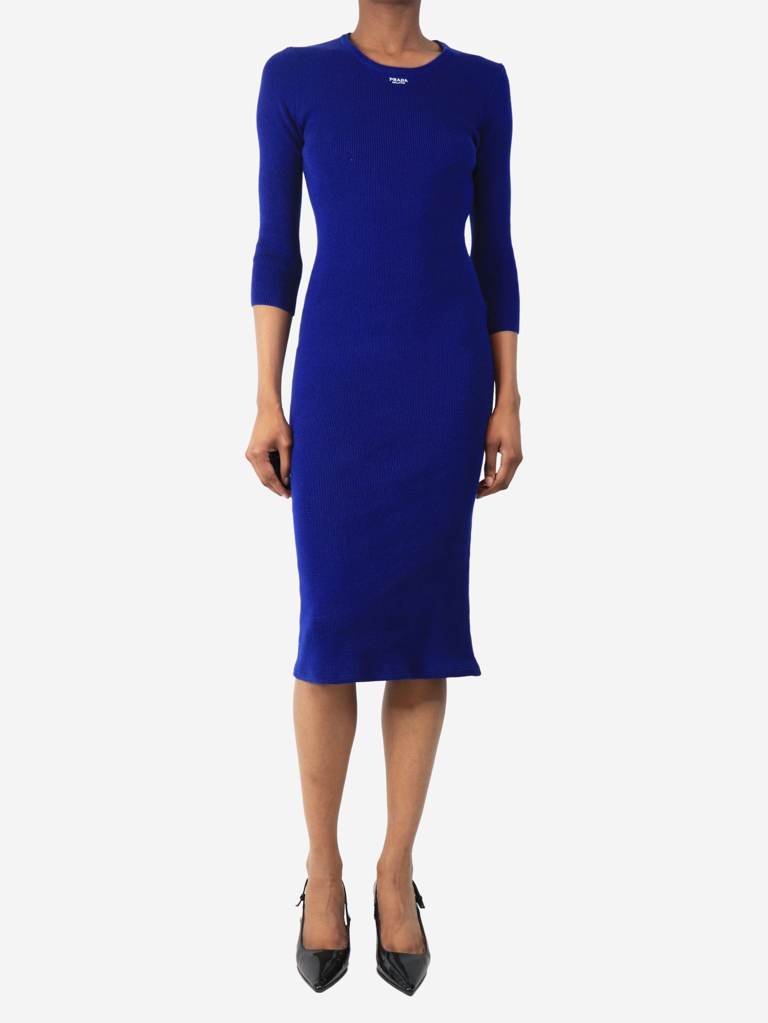 Prada Royal blue rib-knit midi dress - UK 8 Size XS / US 0-2 / IT 36-38 - 3 Thumbnail