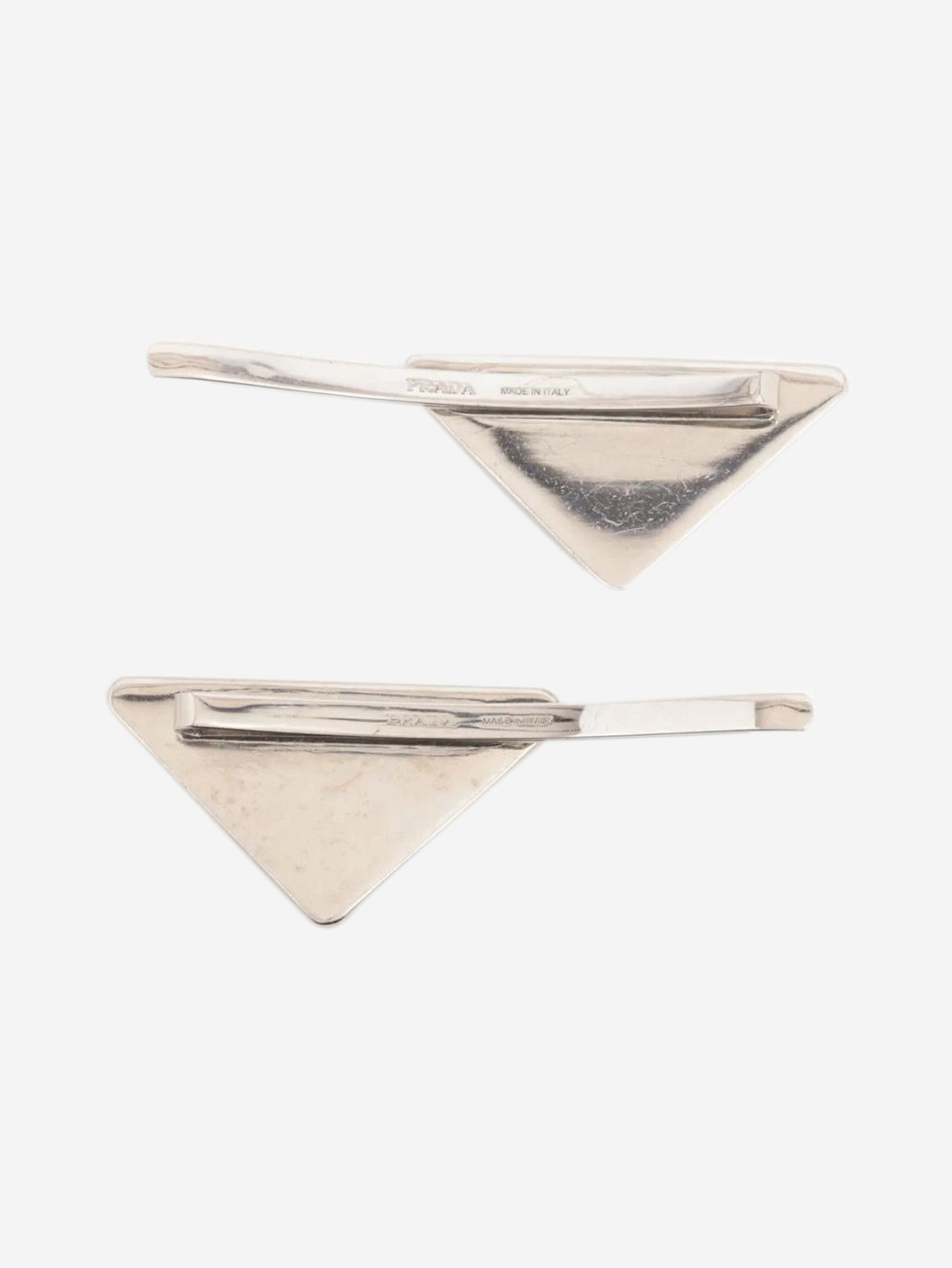 Prada White metal logo hair clip Size ONE SIZE - 2 Thumbnail