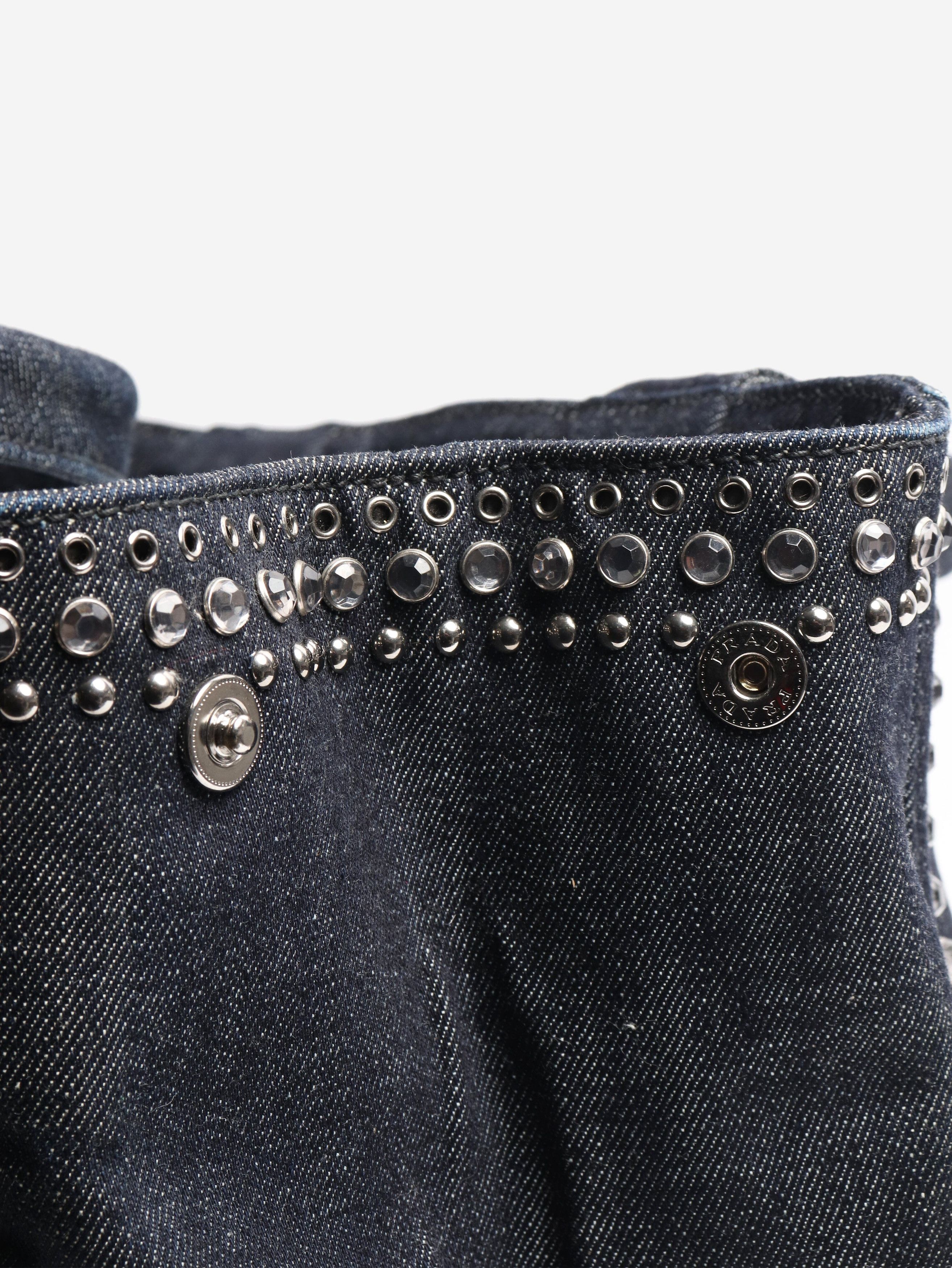 Prada Indigo denim bejewelled 2way tote Size ONE SIZE - 6 Thumbnail