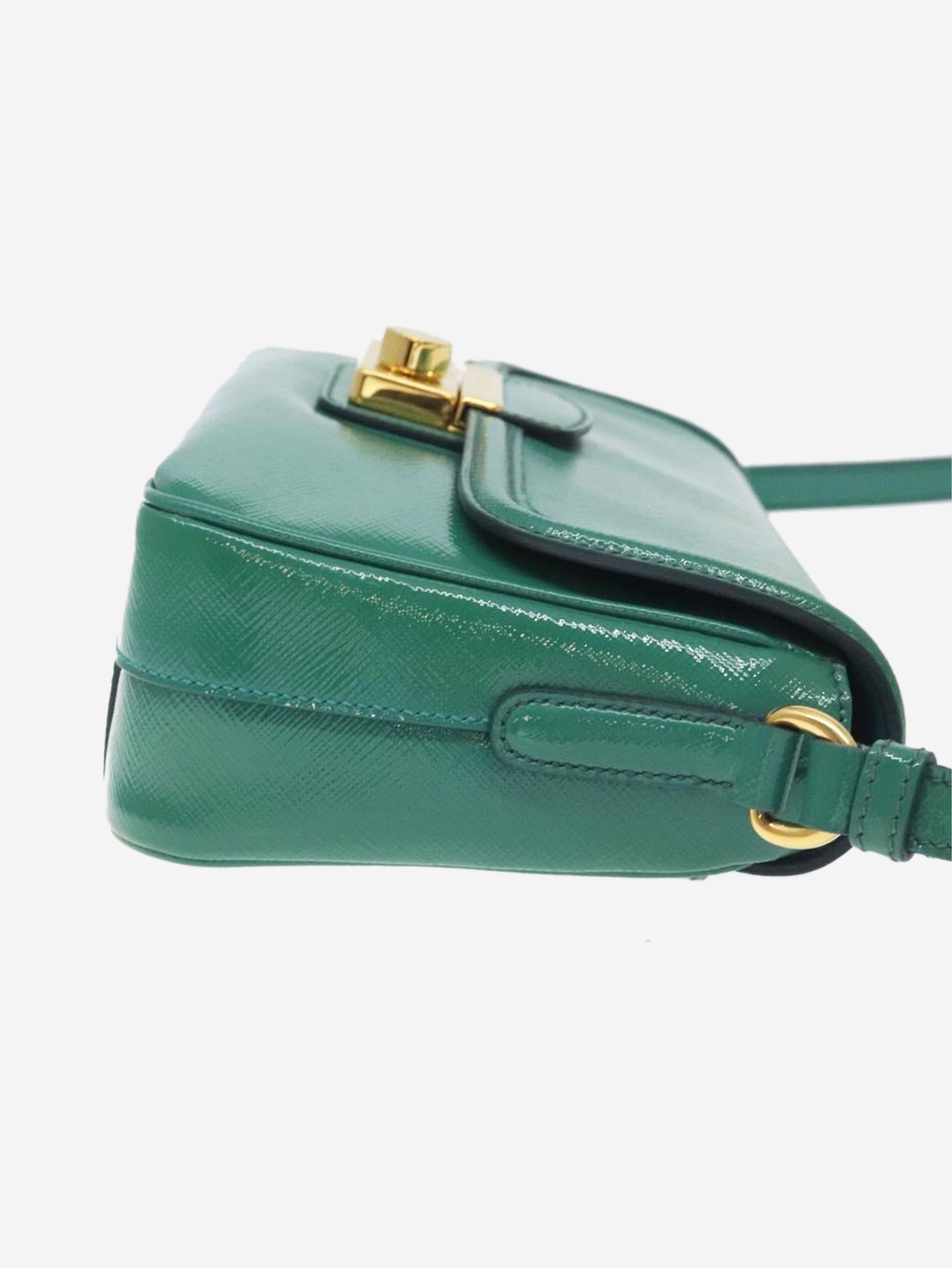Prada Green patent Saffiano leather shoulder bag Size ONE SIZE - 4 Thumbnail