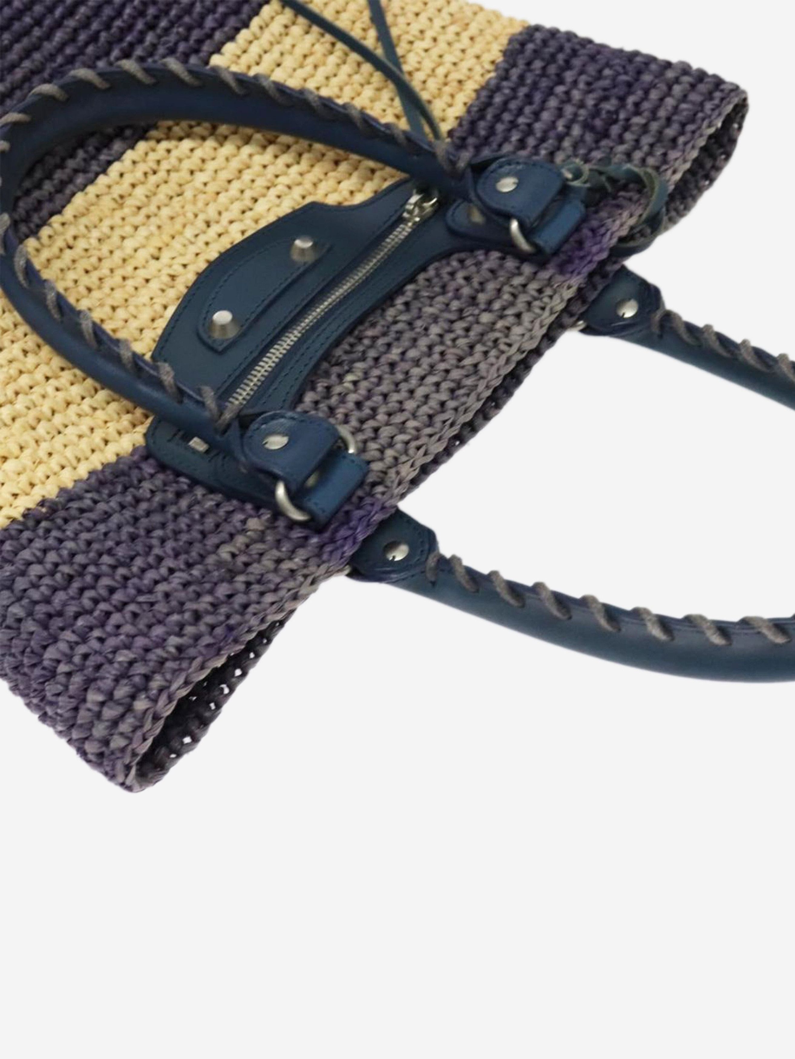 Balenciaga Purple and beige Panier XS raffia tote bag Size ONE SIZE - 7 Thumbnail