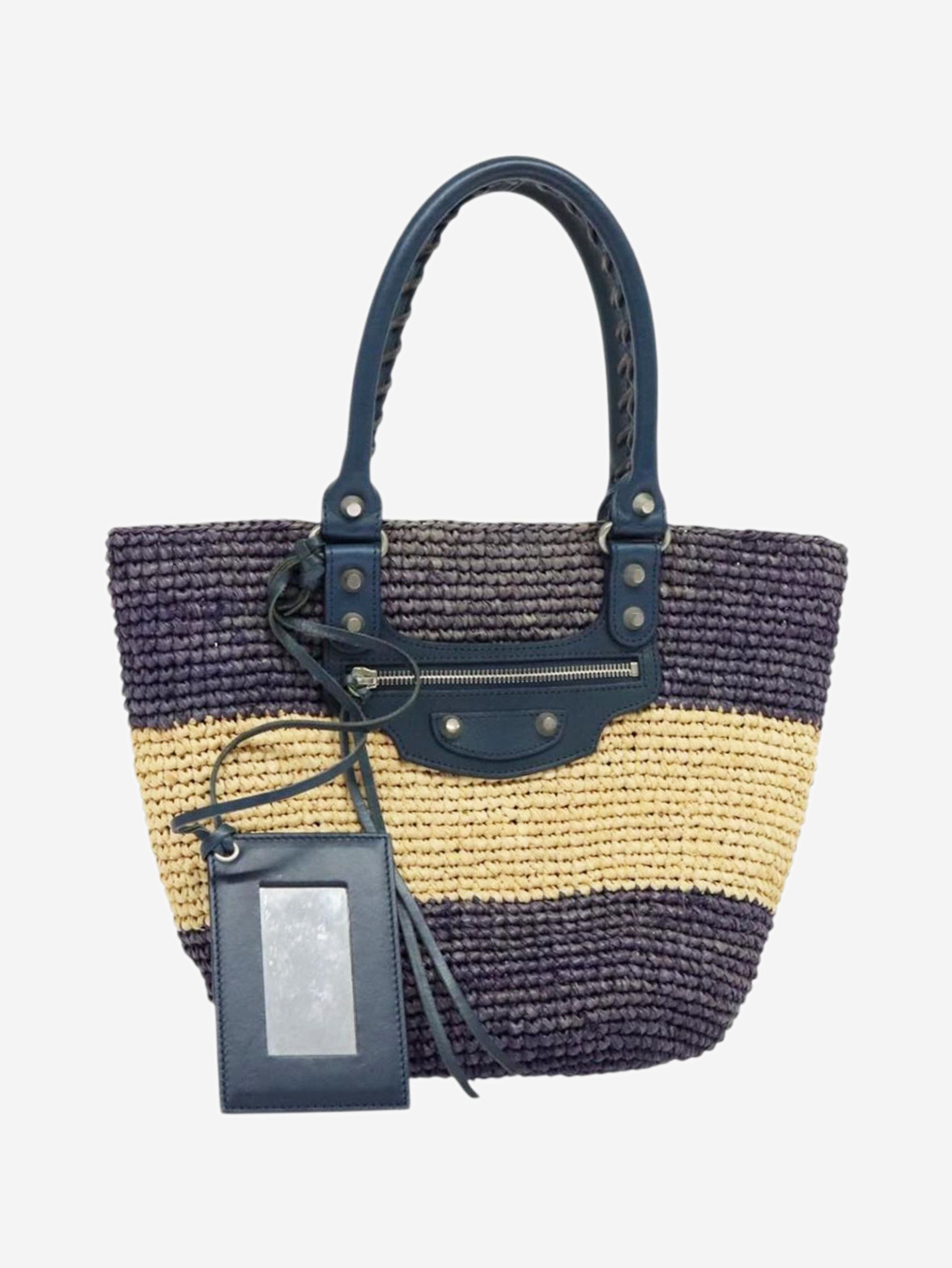 Balenciaga Purple and beige Panier XS raffia tote bag Size ONE SIZE - 2 Thumbnail