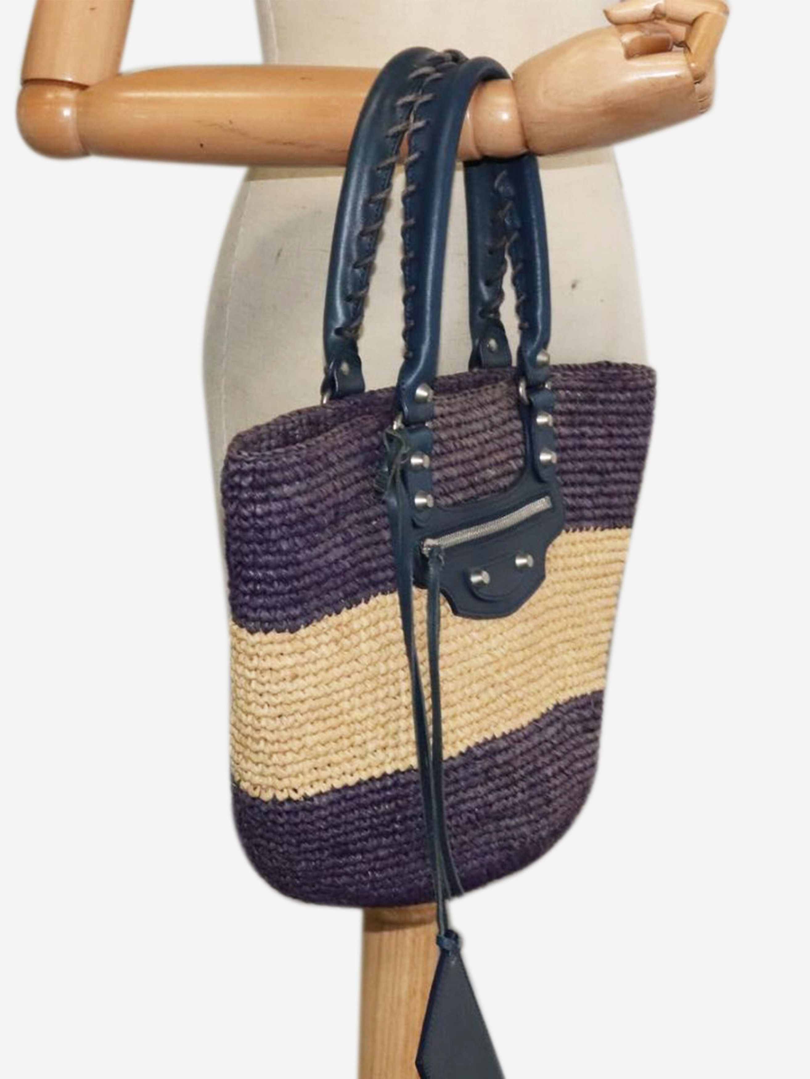 Balenciaga Purple and beige Panier XS raffia tote bag Size ONE SIZE - 3 Thumbnail