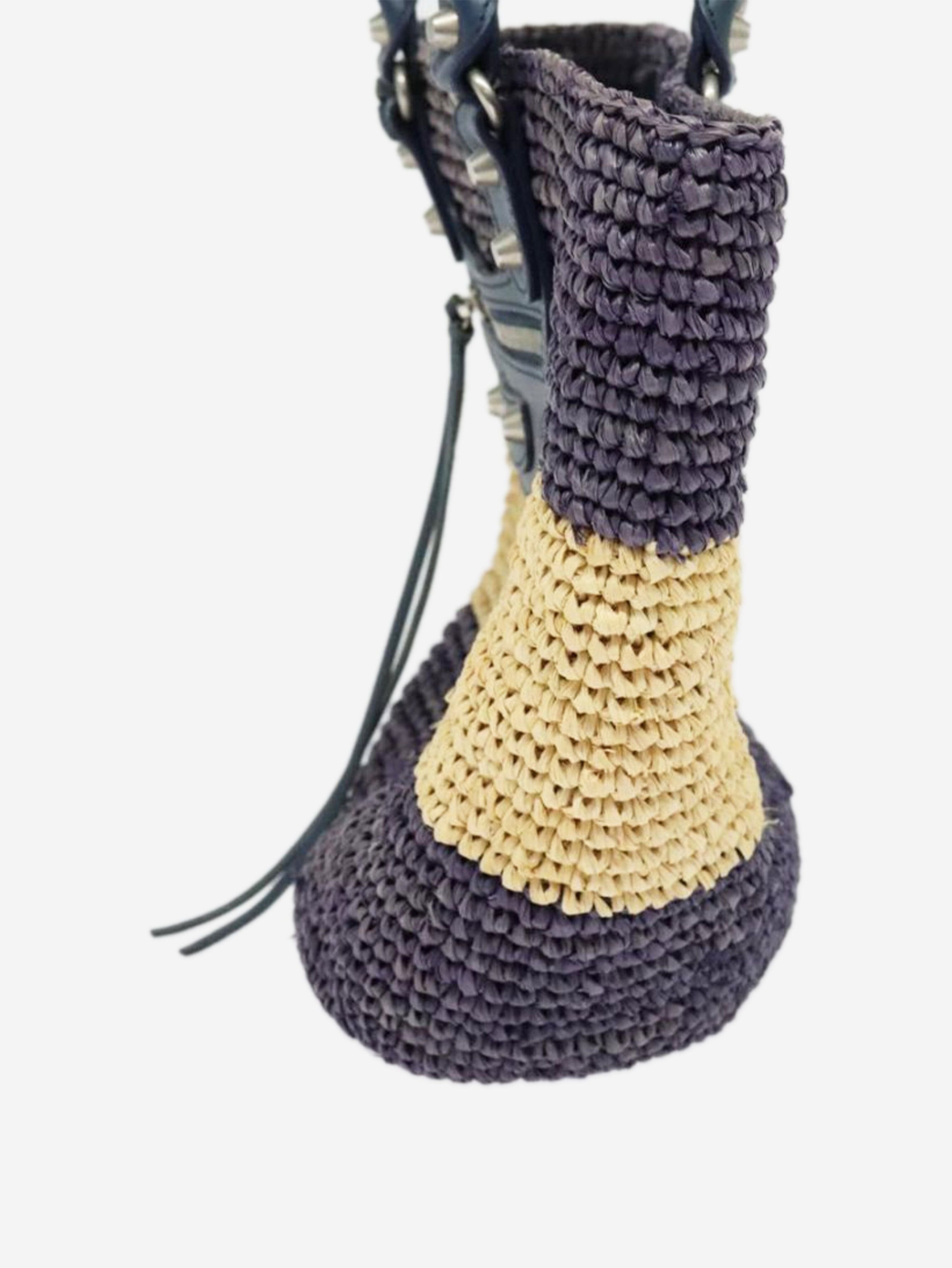 Balenciaga Purple and beige Panier XS raffia tote bag Size ONE SIZE - 6 Thumbnail