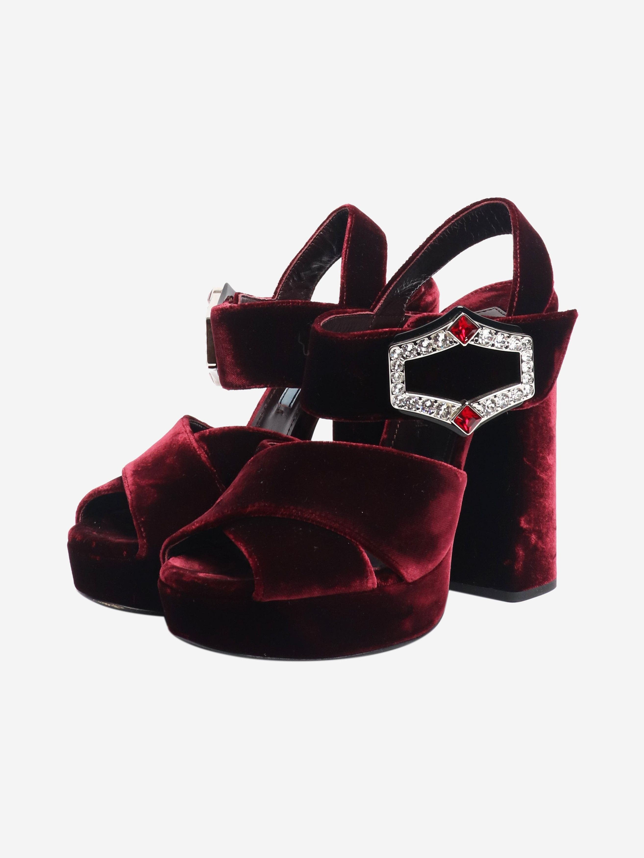 Prada Maroon velvet heels with diamante buckle - EU 36 (UK 3) Size US 8 / IT 38 - 2 Thumbnail