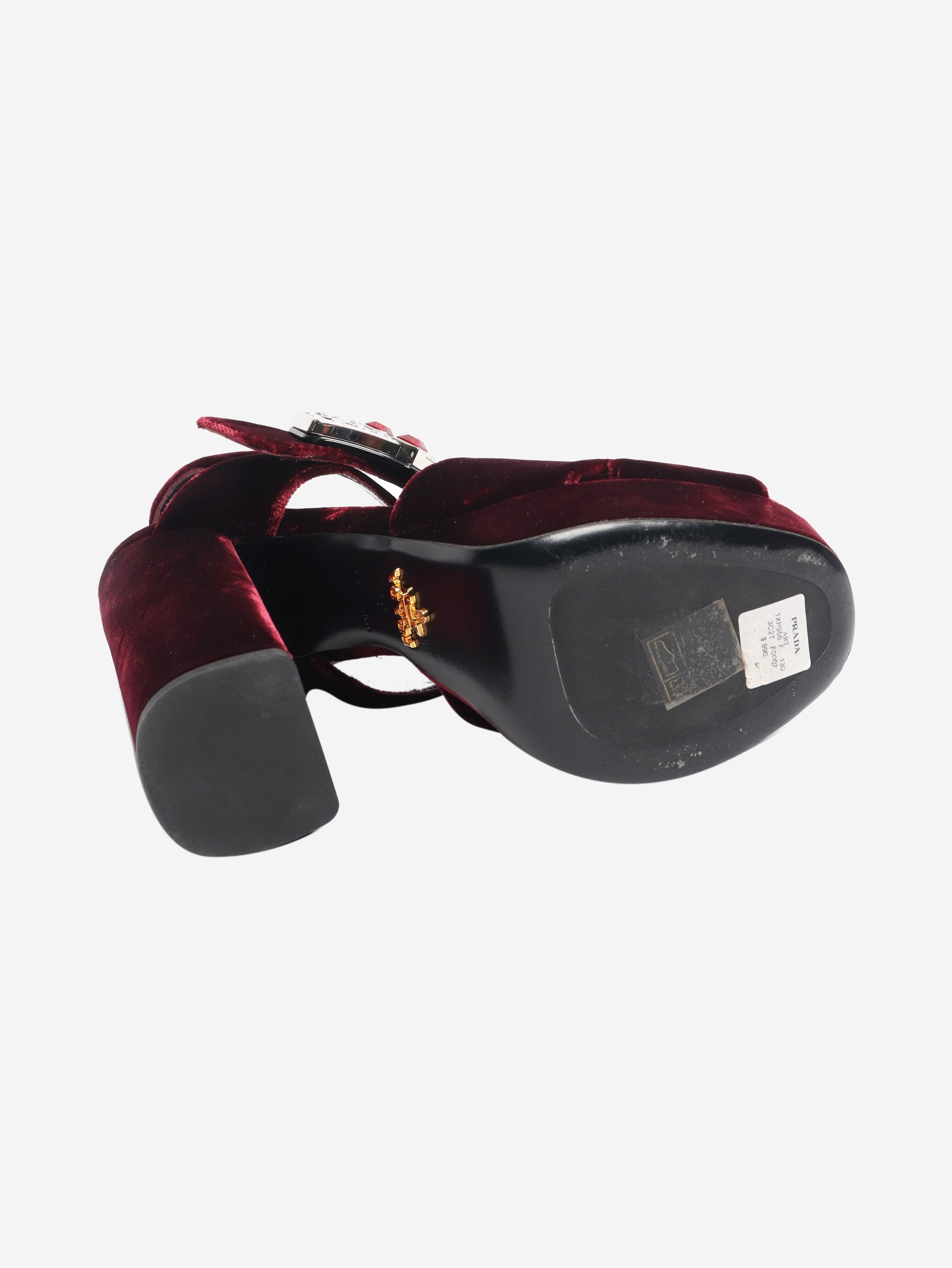 Prada Maroon velvet heels with diamante buckle - EU 36 (UK 3) Size US 8 / IT 38 - 6 Thumbnail