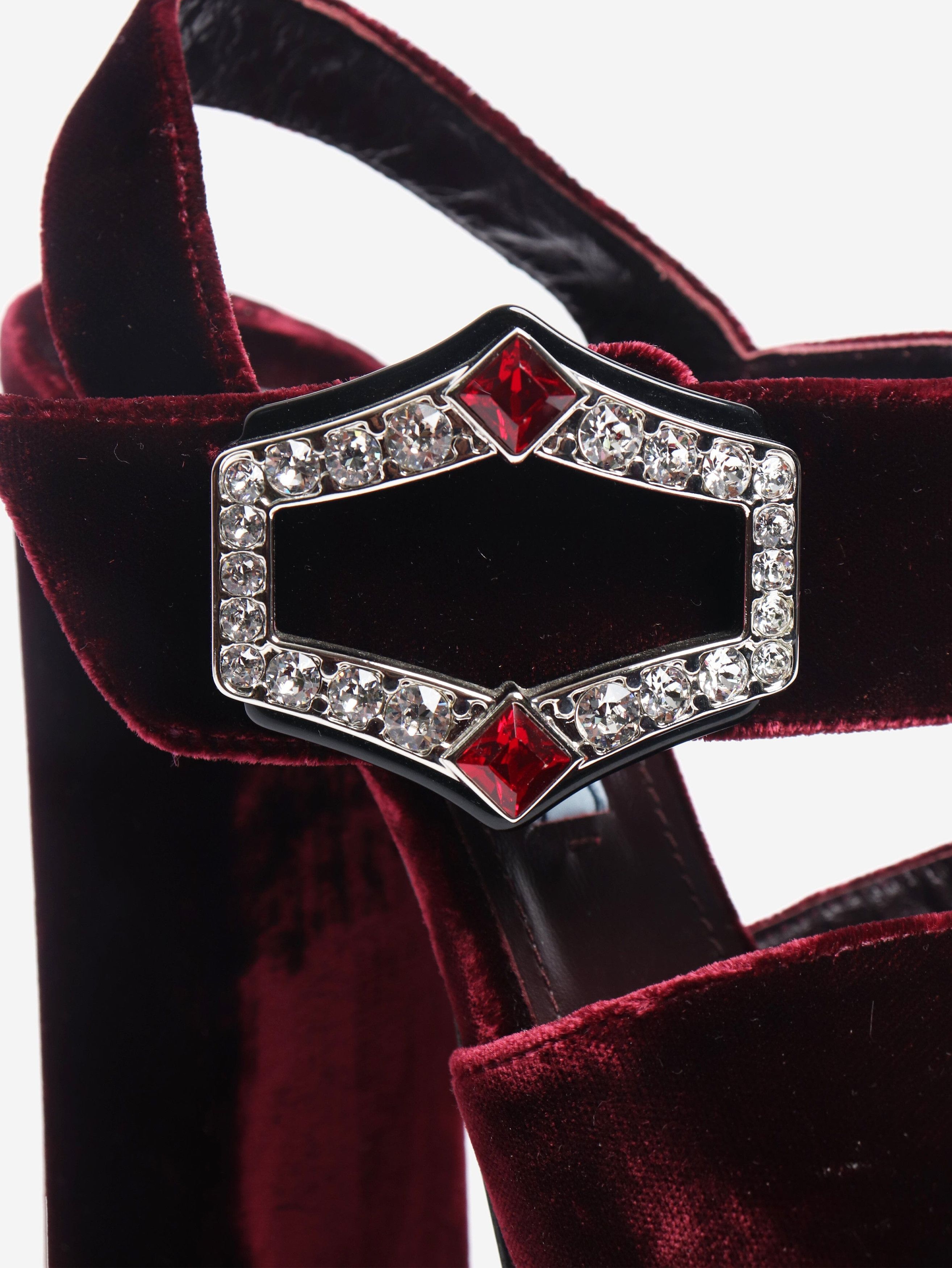 Prada Maroon velvet heels with diamante buckle - EU 36 (UK 3) Size US 8 / IT 38 - 4 Thumbnail