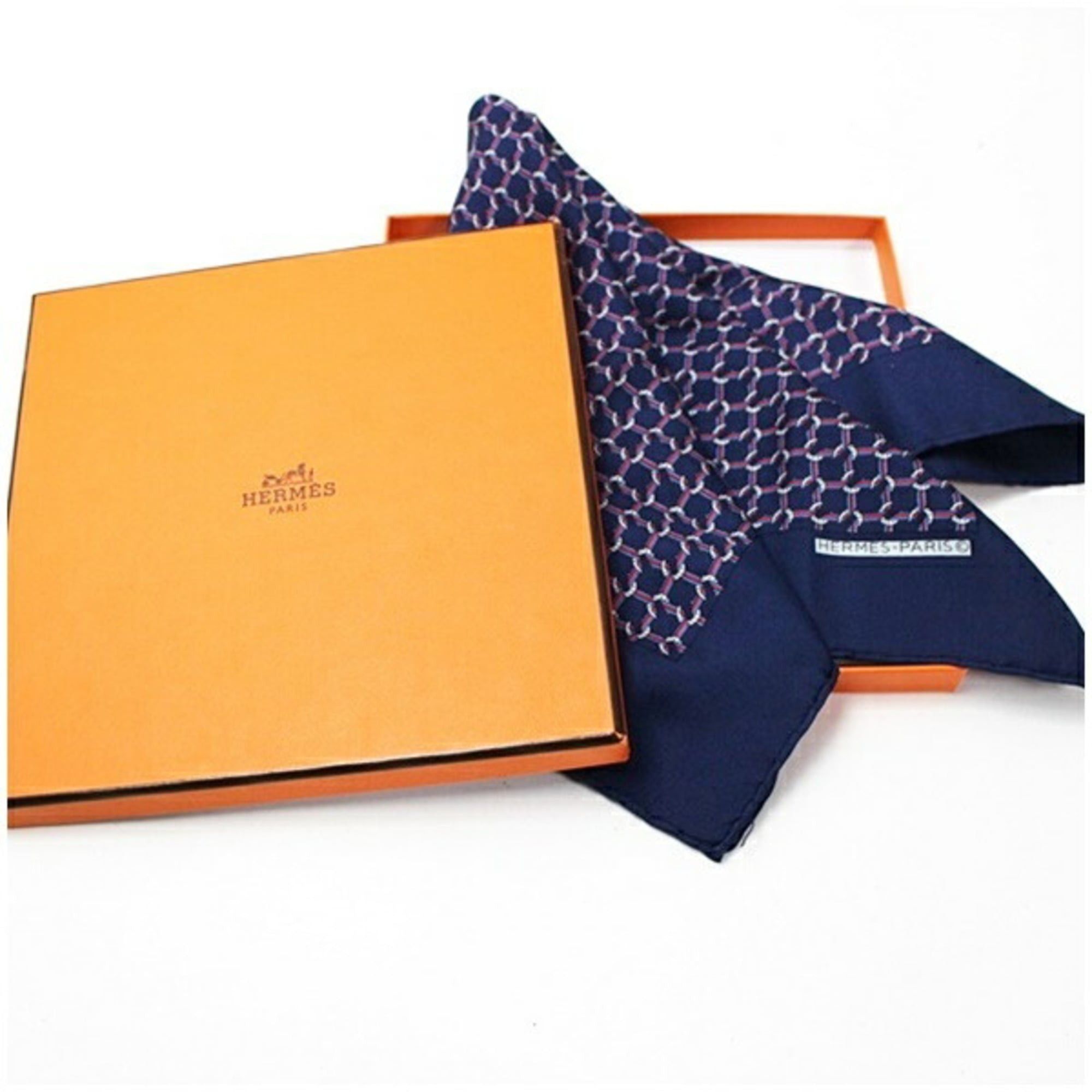 Hermes Hermes Mini Scarf, Navy, Horseshoe Design, HERMES Women's Size ONE SIZE - 4 Thumbnail