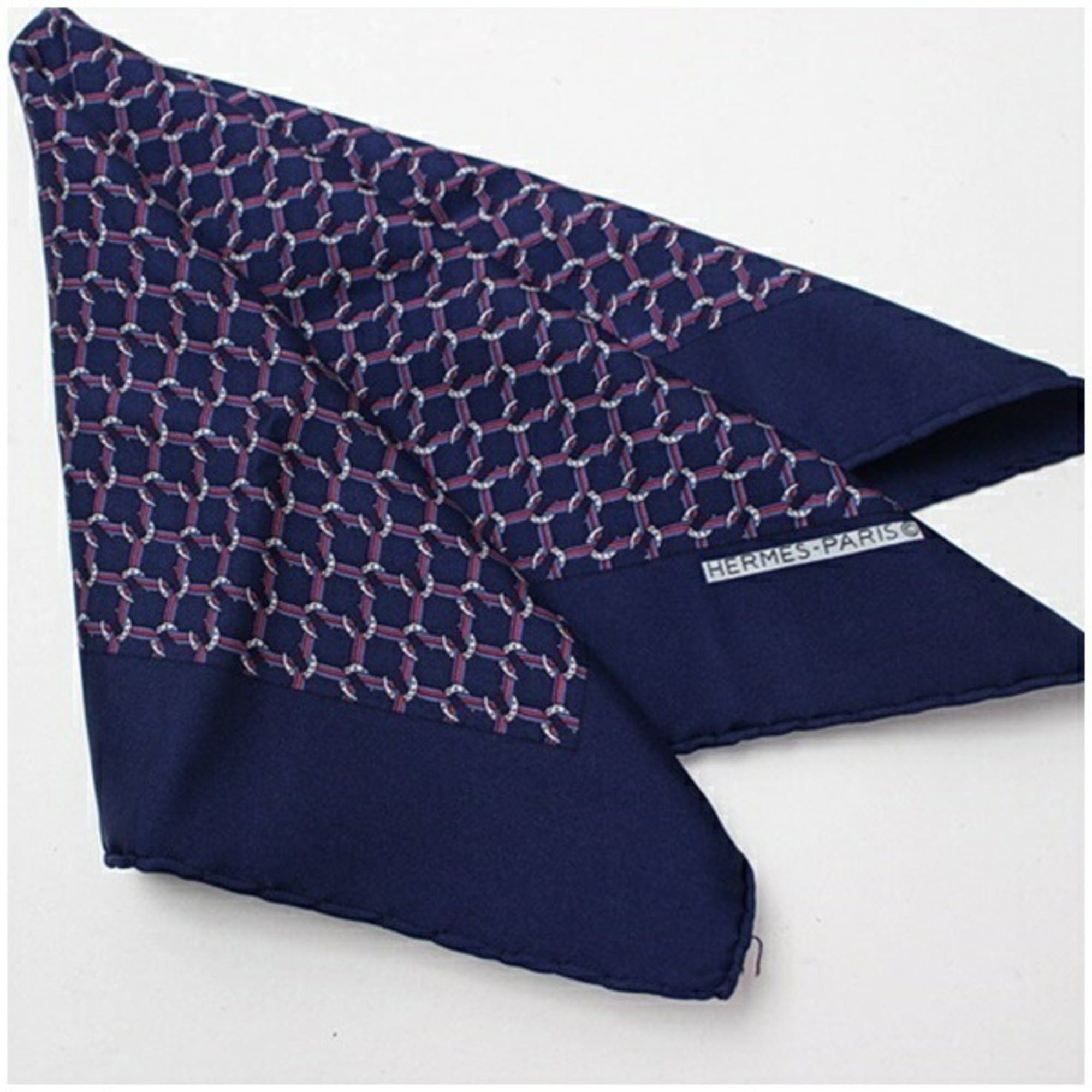 Hermes Hermes Mini Scarf, Navy, Horseshoe Design, HERMES Women's Size ONE SIZE - 7 Thumbnail