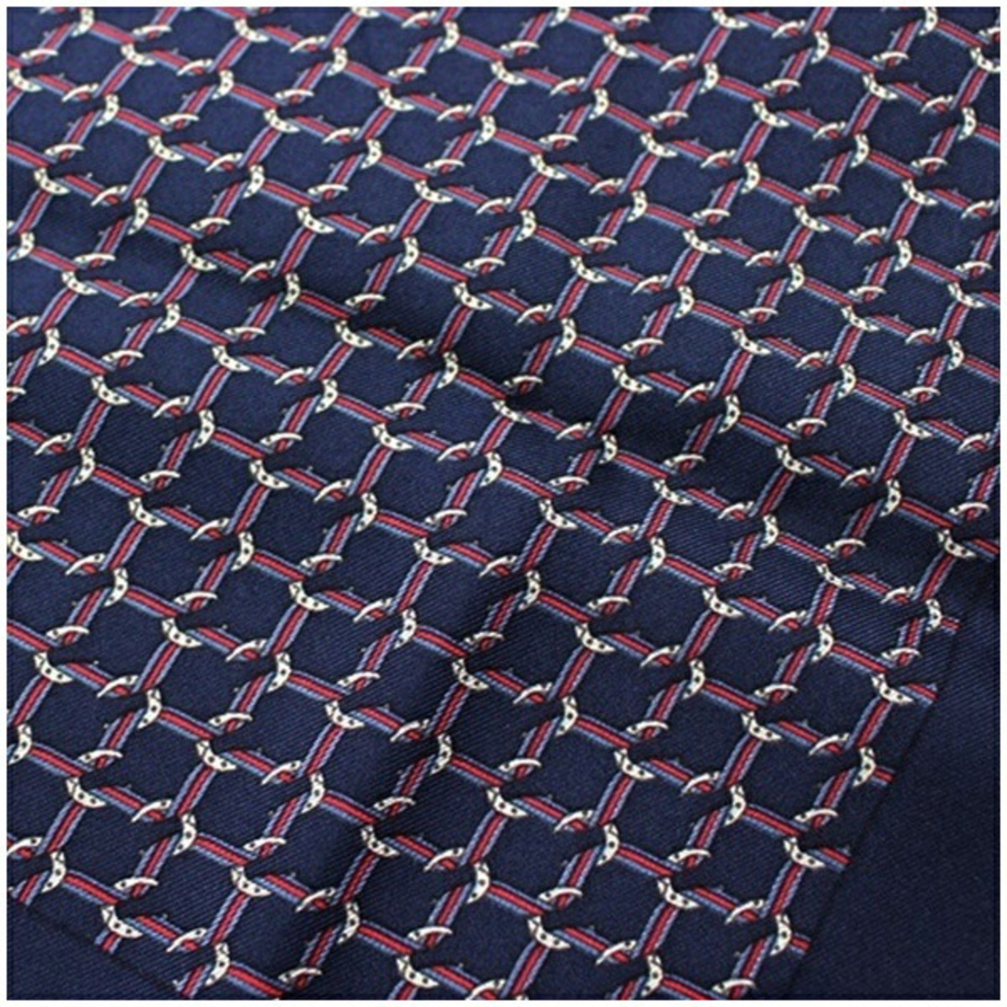 Hermes Hermes Mini Scarf, Navy, Horseshoe Design, HERMES Women's Size ONE SIZE - 6 Thumbnail