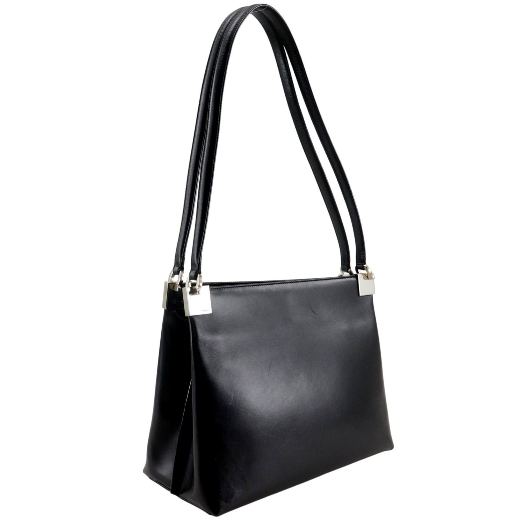 Salvatore Ferragamo Salvatore Ferragamo Gancini Tote Bag EF-21 9641 Leather Black A5 Women's Size ONE SIZE - 3 Thumbnail
