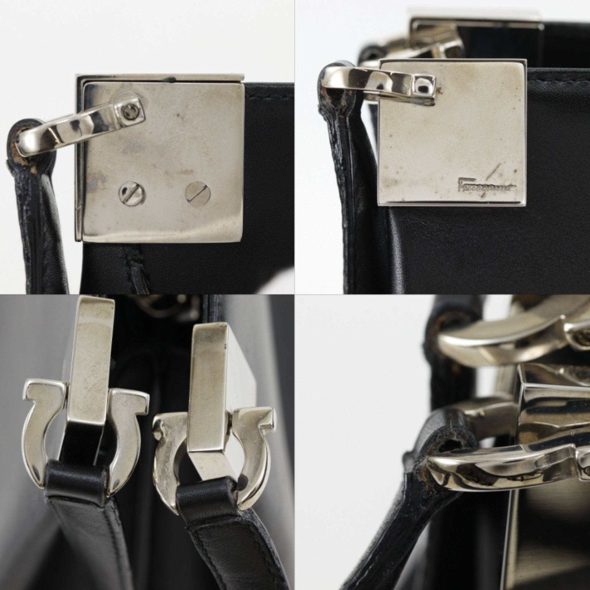 Salvatore Ferragamo Salvatore Ferragamo Gancini Tote Bag EF-21 9641 Leather Black A5 Women's Size ONE SIZE - 17 Thumbnail