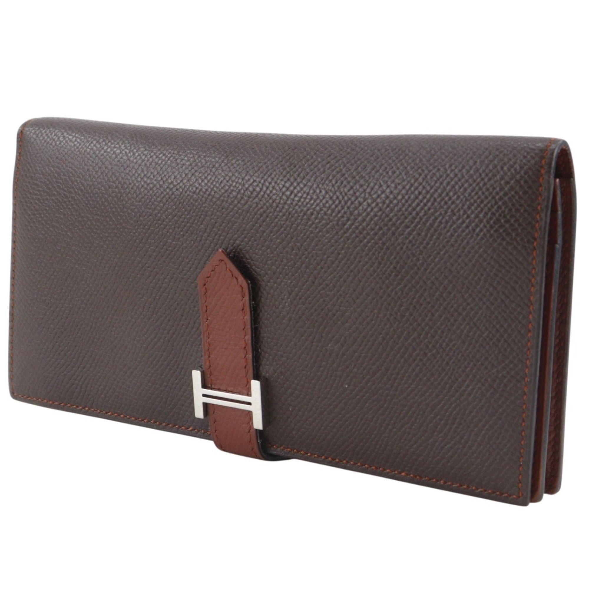 Hermes Hermes Bearn Soufflé Long Wallet, Bicolor, Veau Epsom Leather, 2009 Model, Brown/Silver Hardware, Size M, Belt Buckle, Unisex Size ONE SIZE - 2 Thumbnail