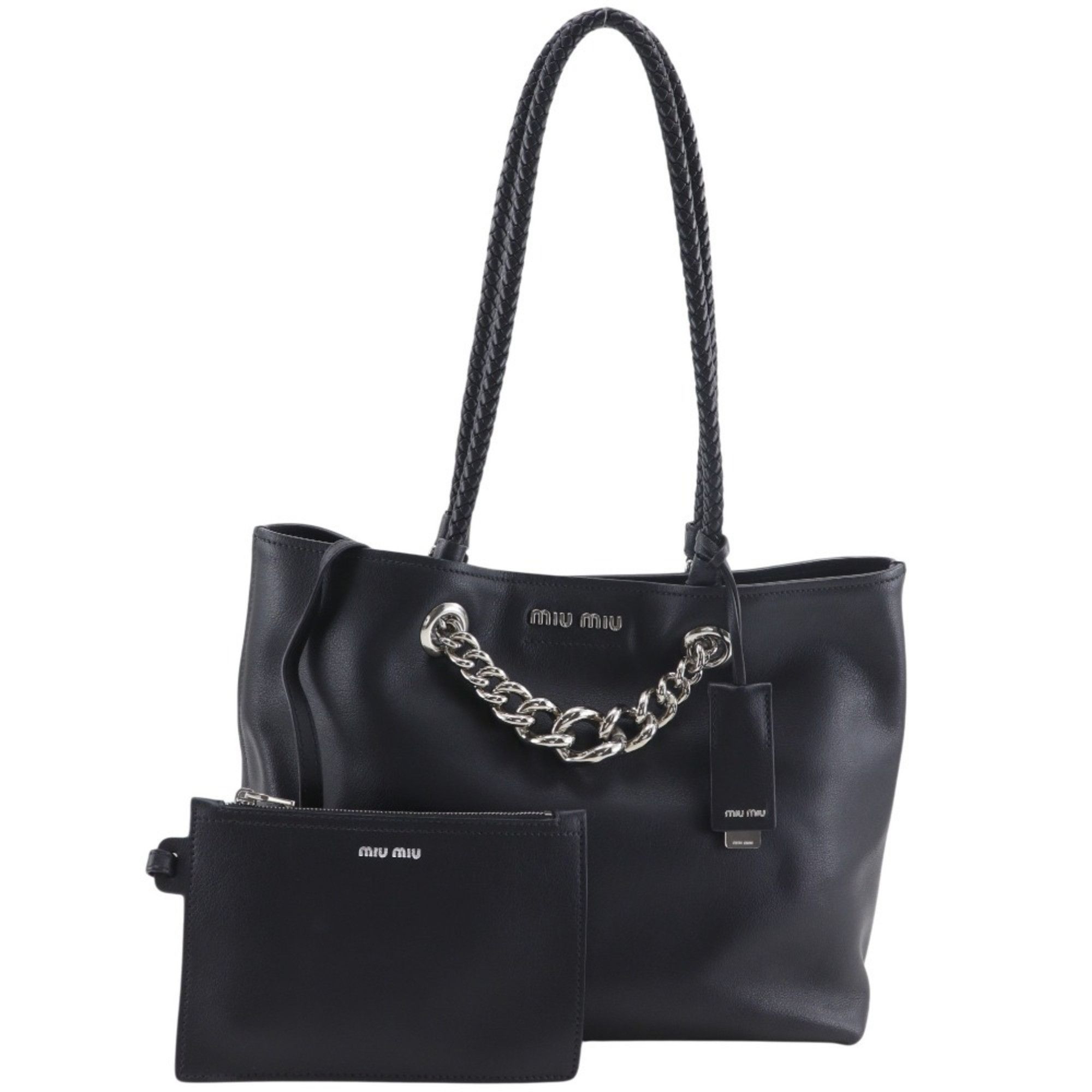 Miu Miu Miu Miu Miu Chain Tote Bag, Calfskin, Black, A4 Size, Women's Size ONE SIZE - 15 Thumbnail
