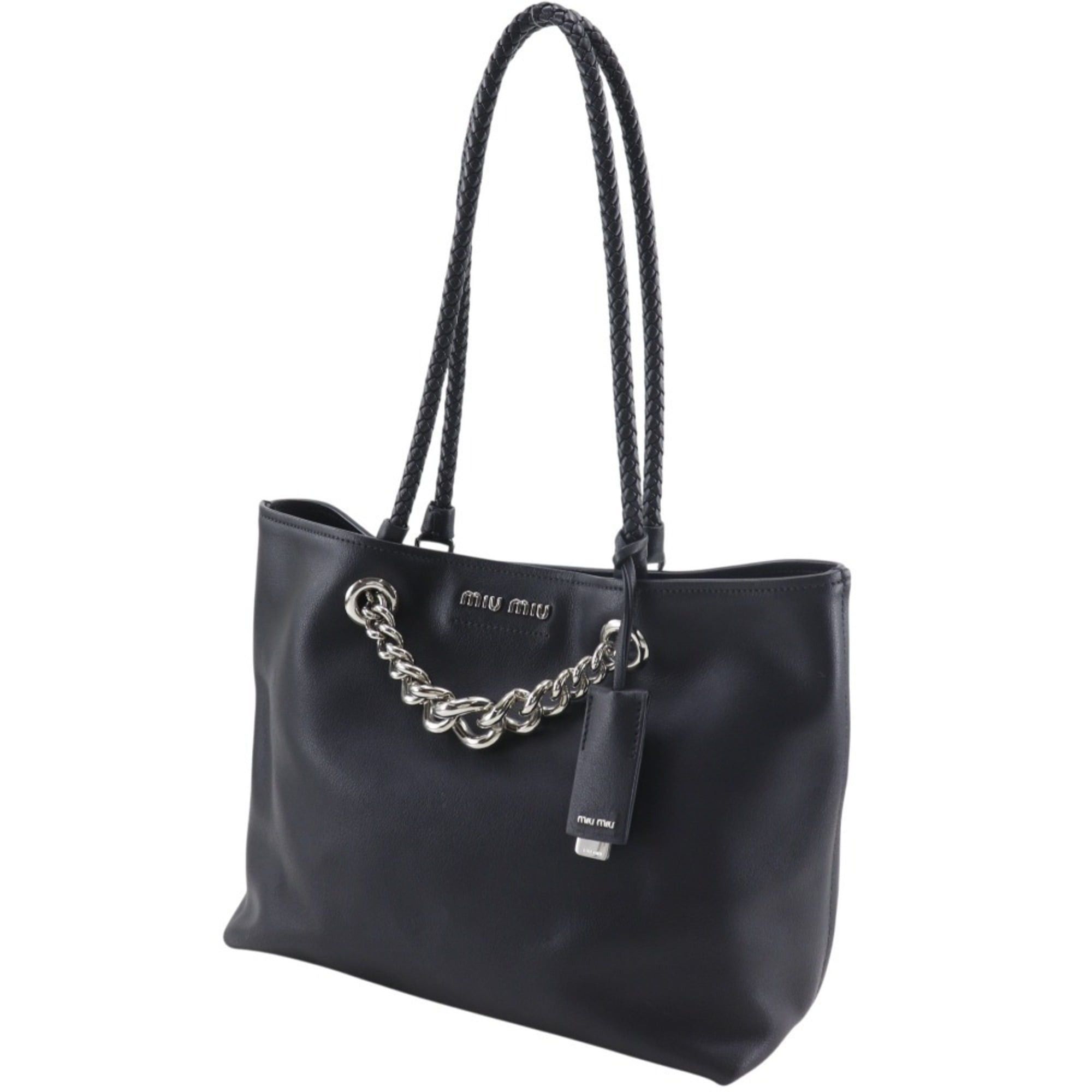 Miu Miu Miu Miu Miu Chain Tote Bag, Calfskin, Black, A4 Size, Women's Size ONE SIZE - 2 Thumbnail