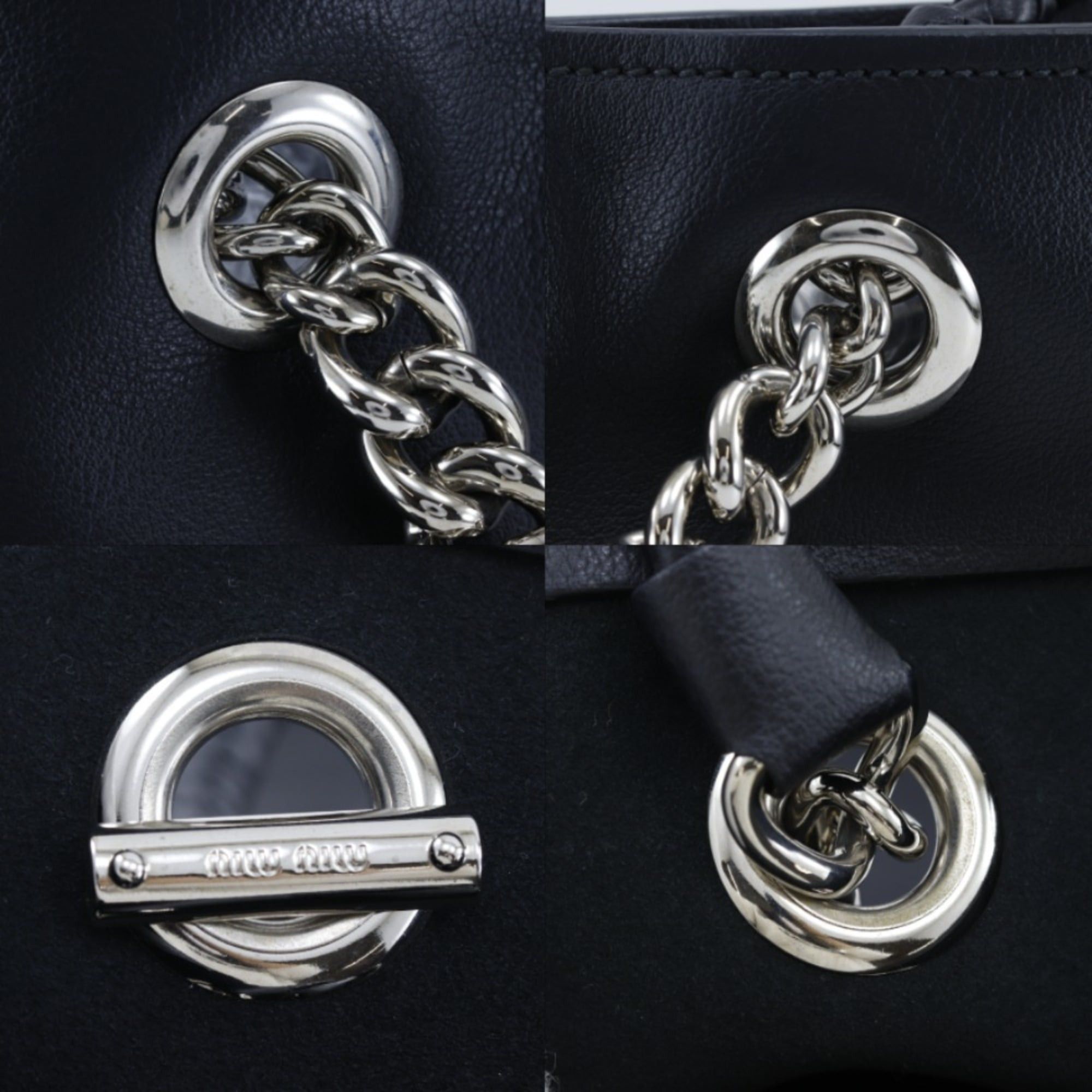 Miu Miu Miu Miu Miu Chain Tote Bag, Calfskin, Black, A4 Size, Women's Size ONE SIZE - 11 Thumbnail