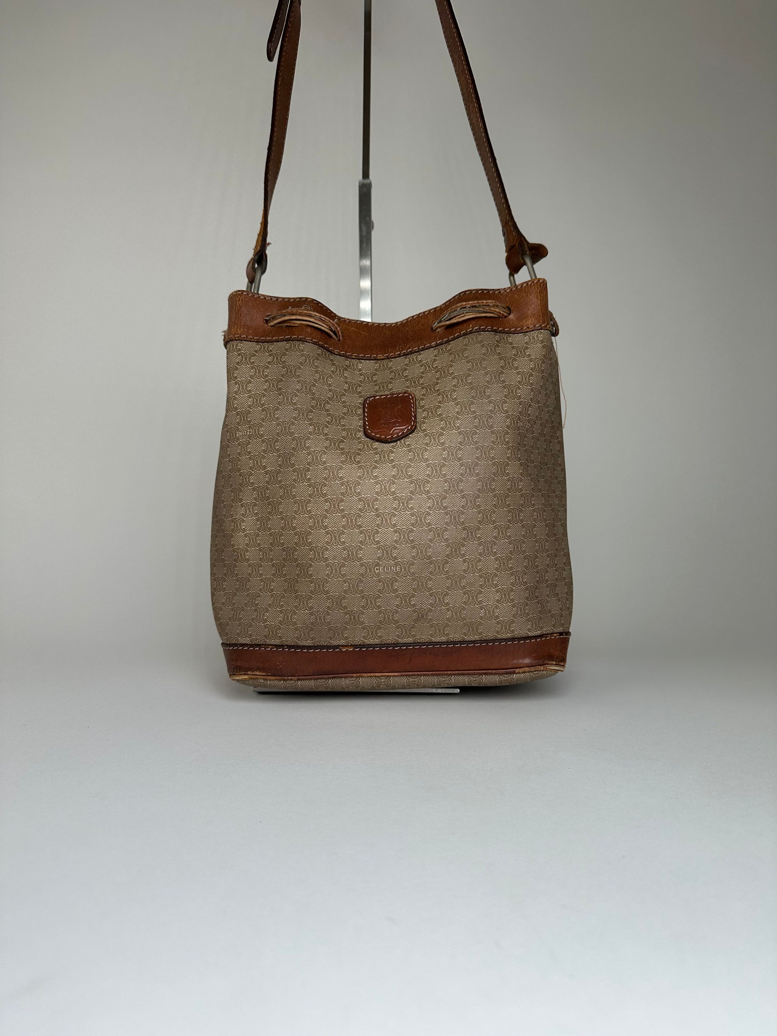 Celine Vintage Macadam Bucket Bag Beige Canvas Size ONE SIZE - 11 Thumbnail