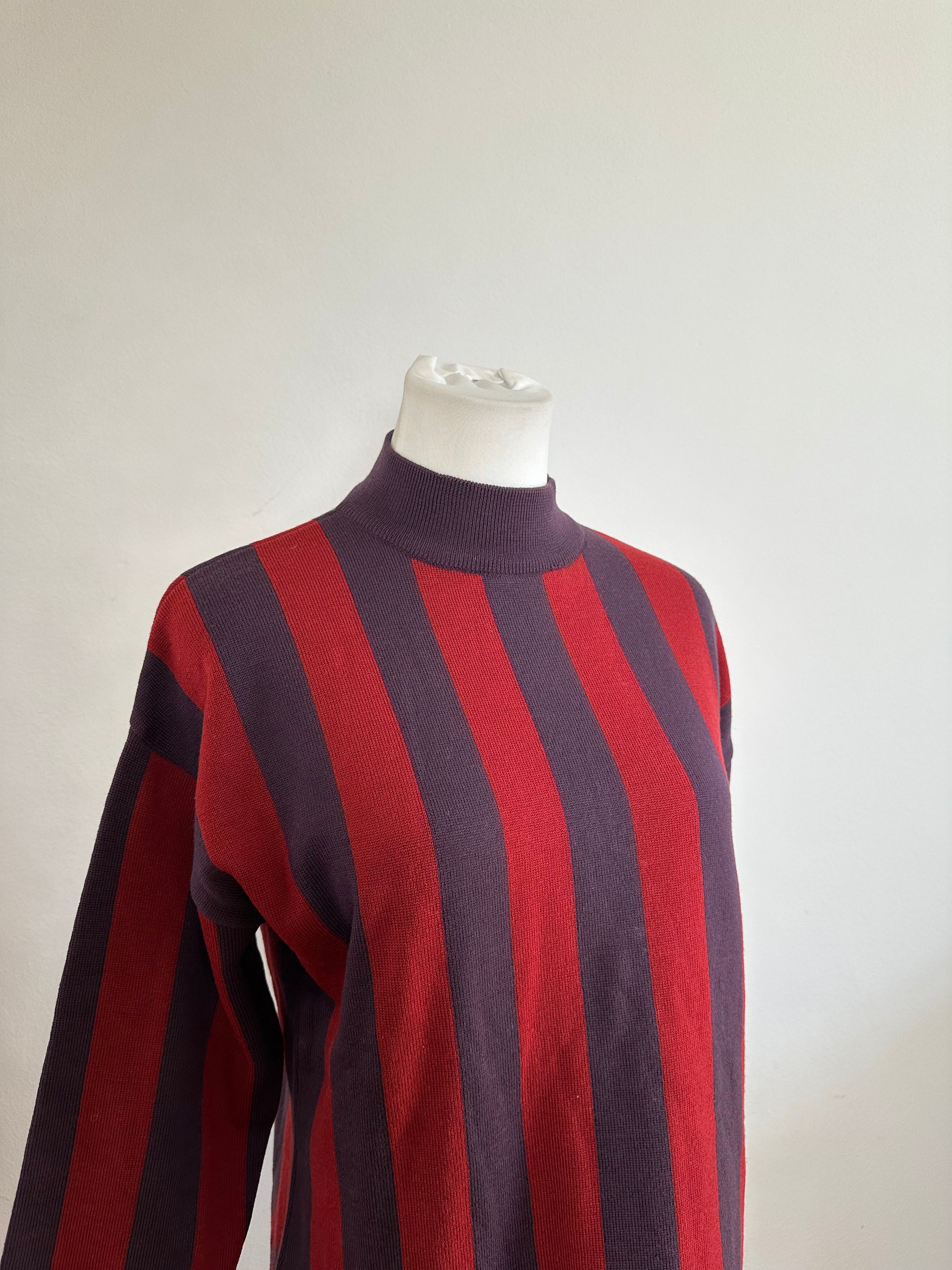 Givenchy Vintage 4G Logo Knit Mock Neck Sweater Striped Red Purple M Size M / US 6-8 / IT 42-44 - 15 Thumbnail