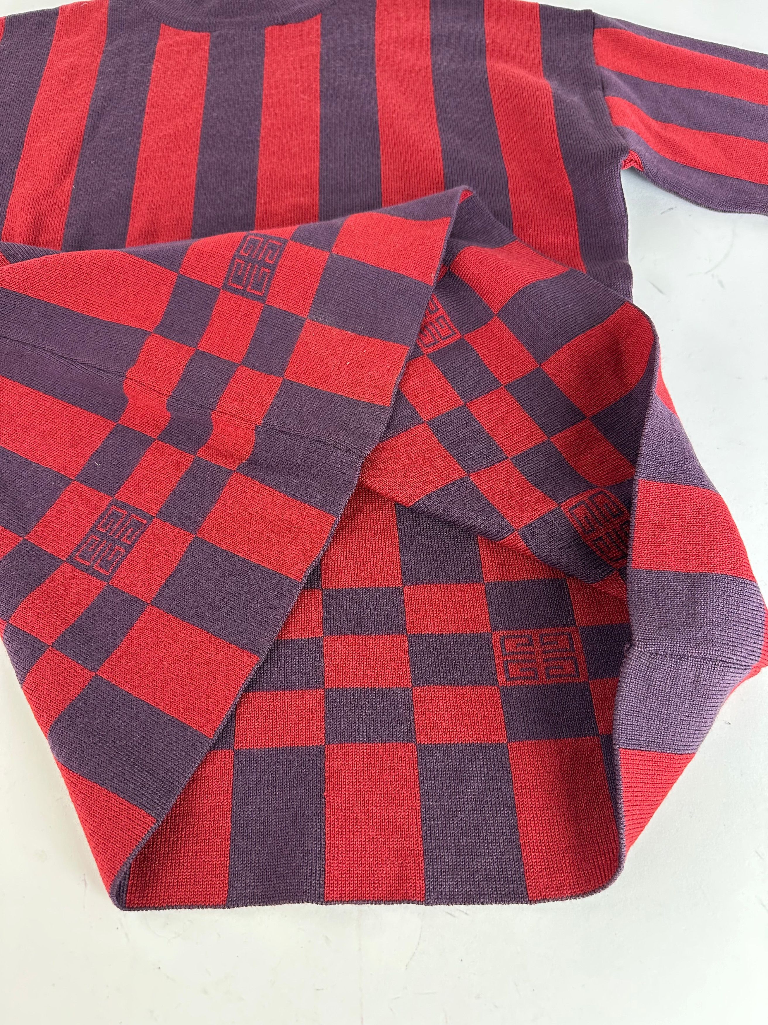 Givenchy Vintage 4G Logo Knit Mock Neck Sweater Striped Red Purple M Size M / US 6-8 / IT 42-44 - 10 Thumbnail