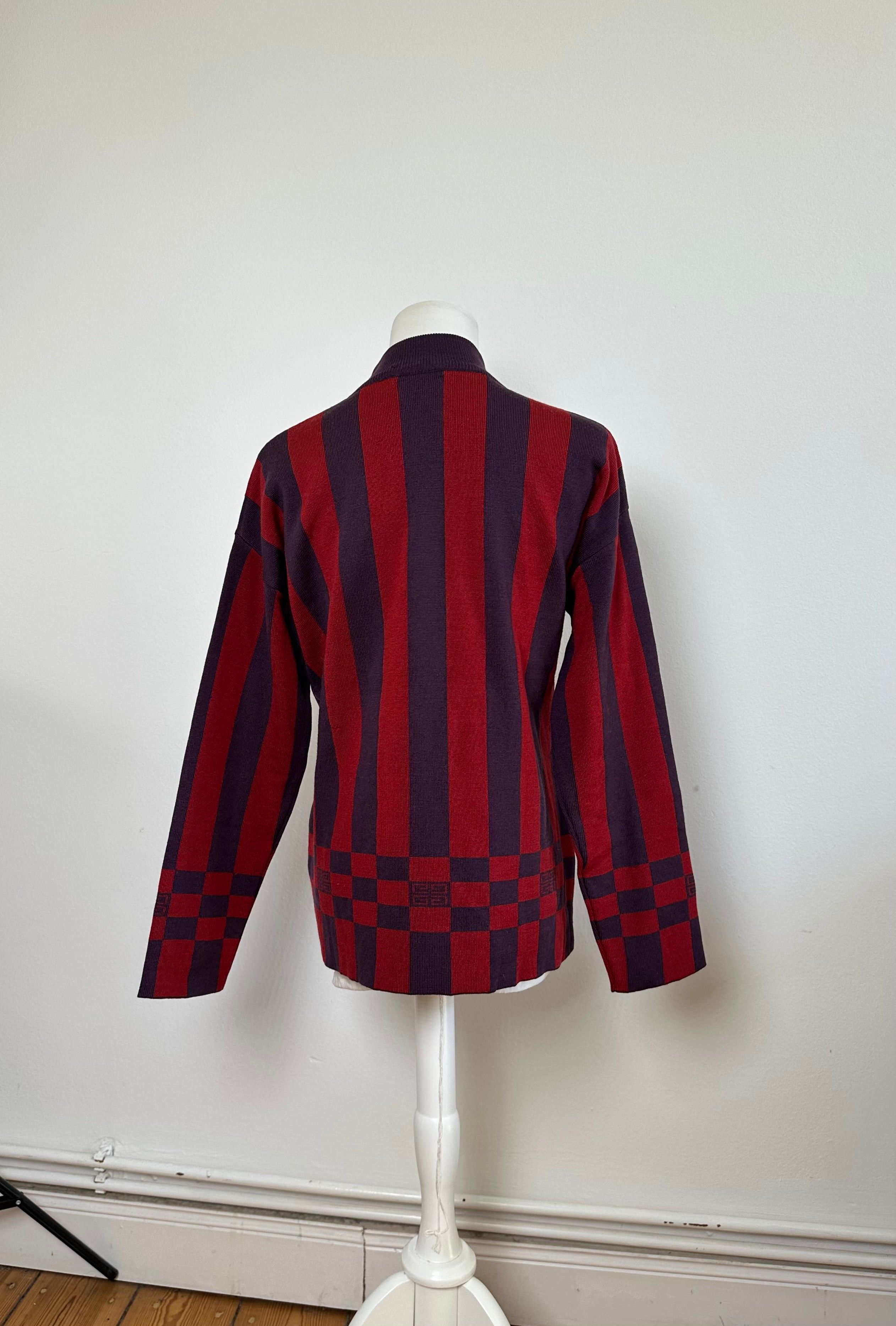 Givenchy Vintage 4G Logo Knit Mock Neck Sweater Striped Red Purple M Size M / US 6-8 / IT 42-44 - 14 Thumbnail