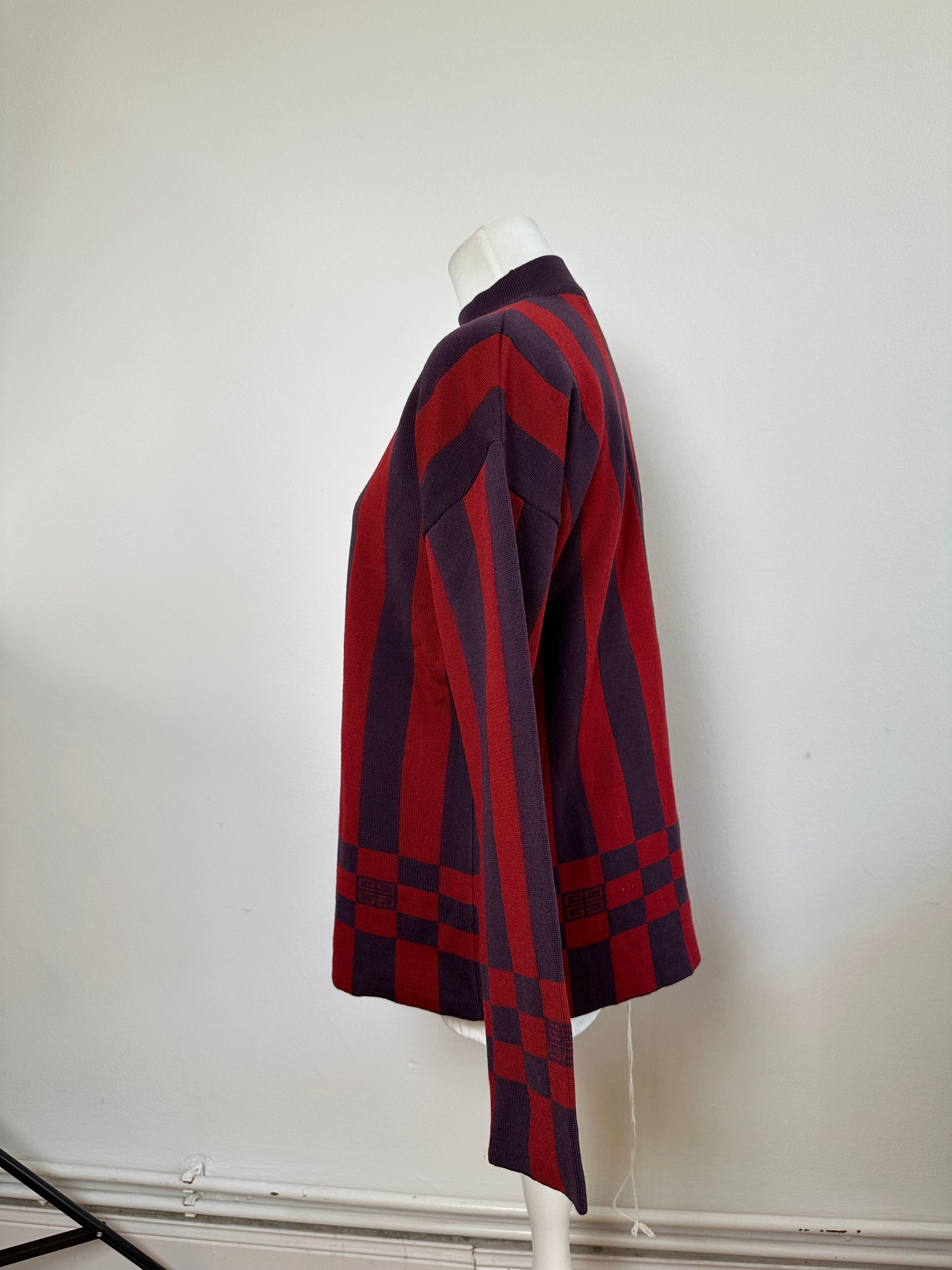 Givenchy Vintage 4G Logo Knit Mock Neck Sweater Striped Red Purple M Size M / US 6-8 / IT 42-44 - 2 Thumbnail