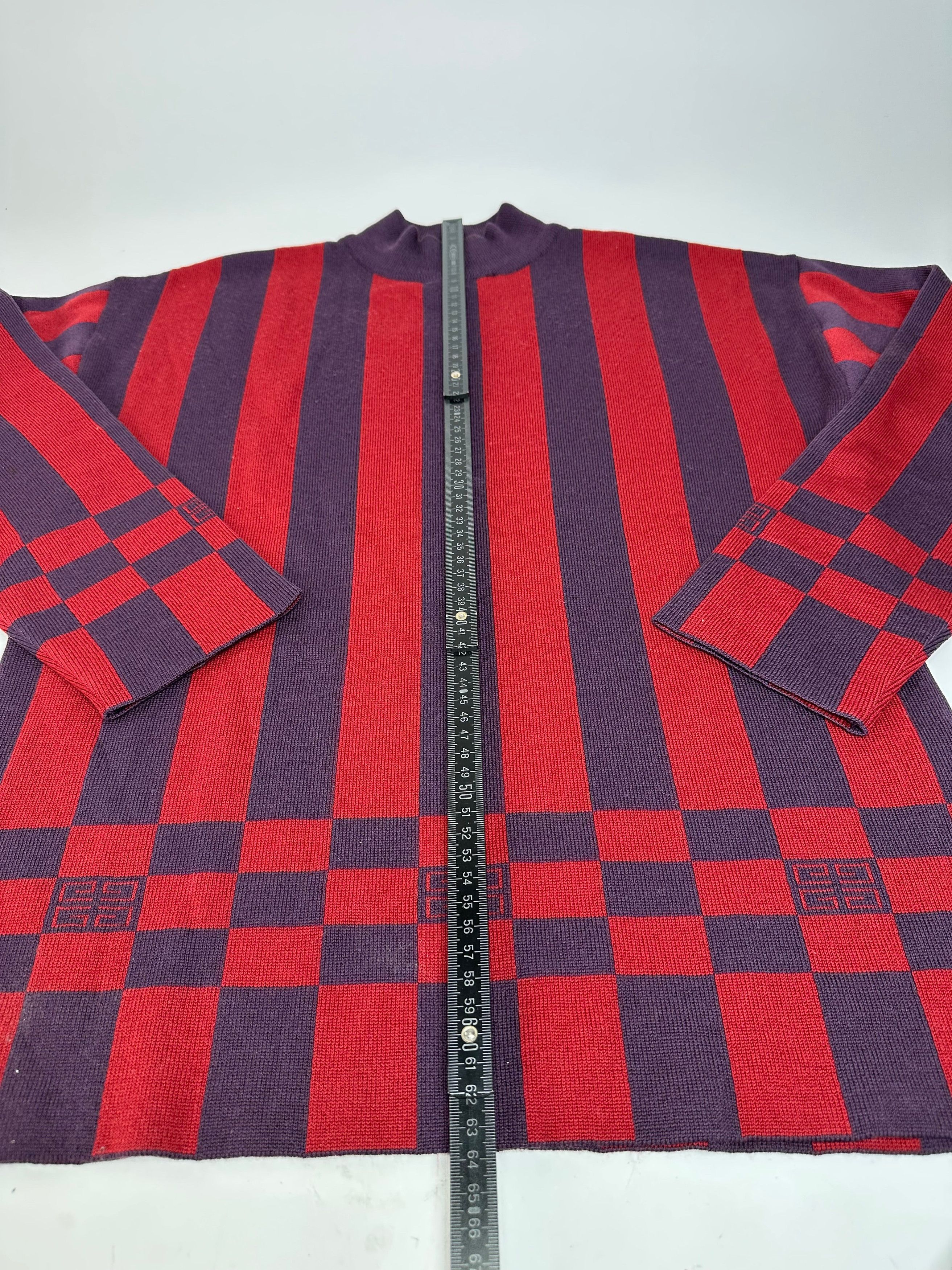 Givenchy Vintage 4G Logo Knit Mock Neck Sweater Striped Red Purple M Size M / US 6-8 / IT 42-44 - 6 Thumbnail