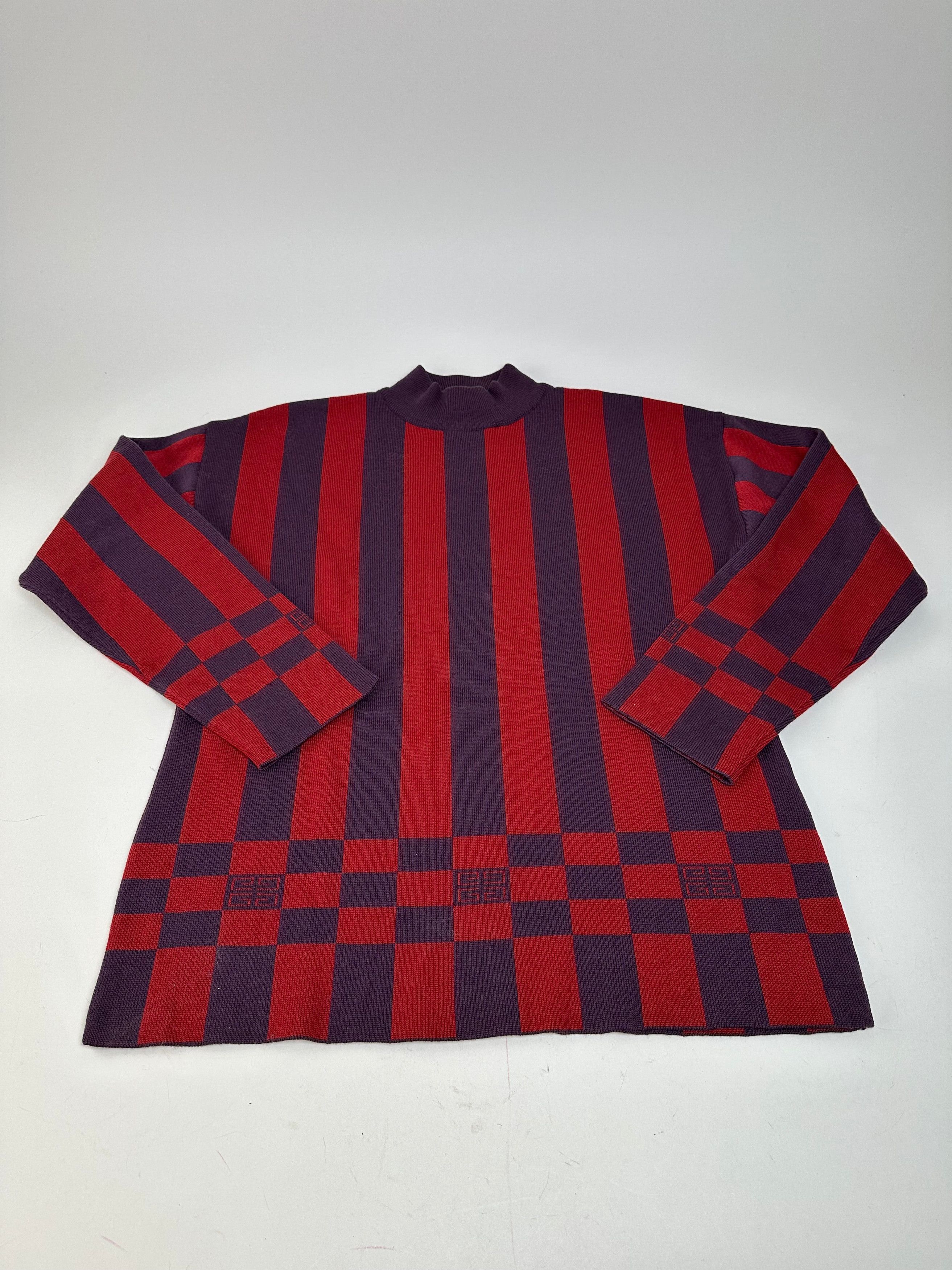 Givenchy Vintage 4G Logo Knit Mock Neck Sweater Striped Red Purple M Size M / US 6-8 / IT 42-44 - 4 Thumbnail