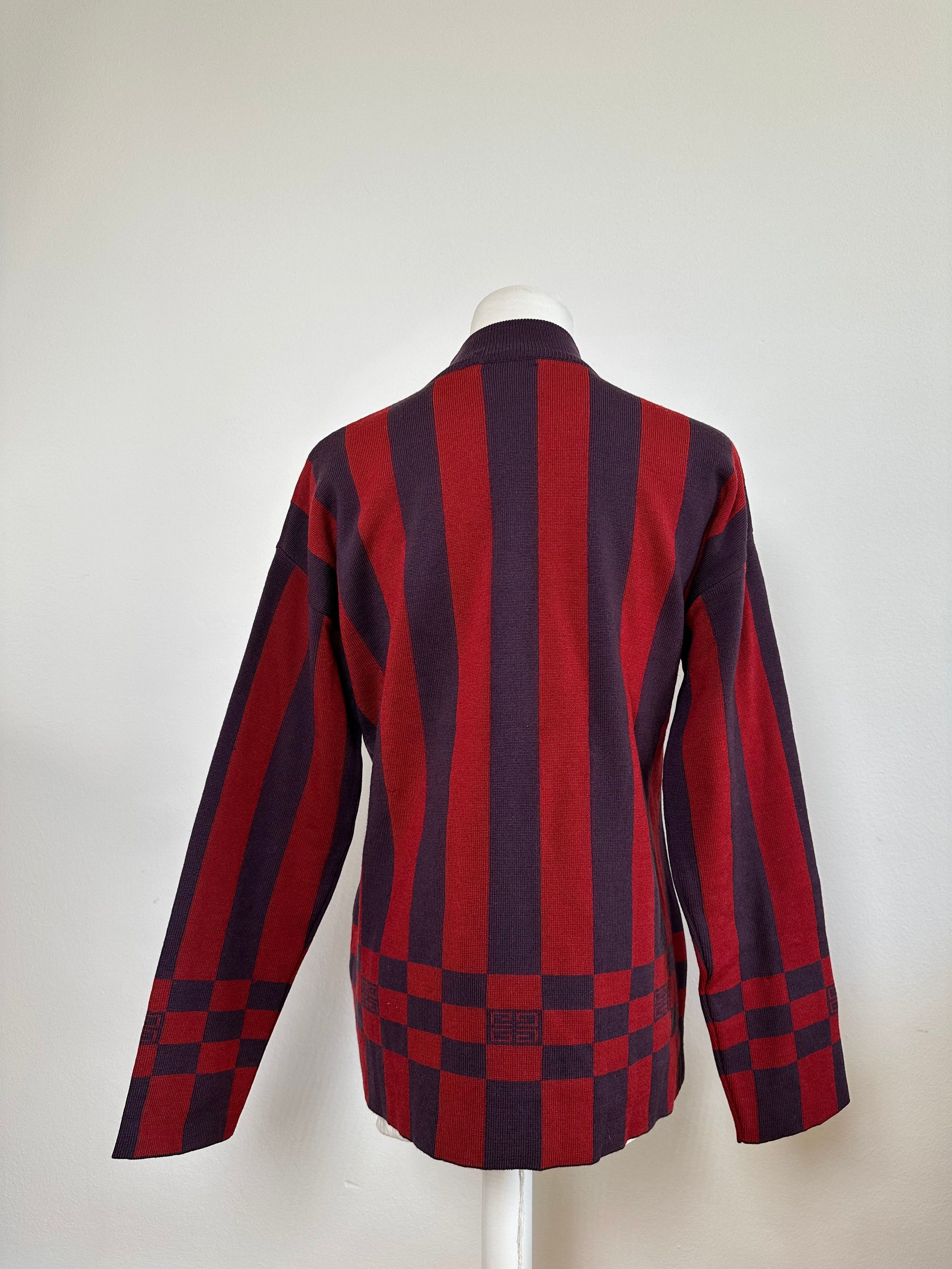 Givenchy Vintage 4G Logo Knit Mock Neck Sweater Striped Red Purple M Size M / US 6-8 / IT 42-44 - 3 Thumbnail