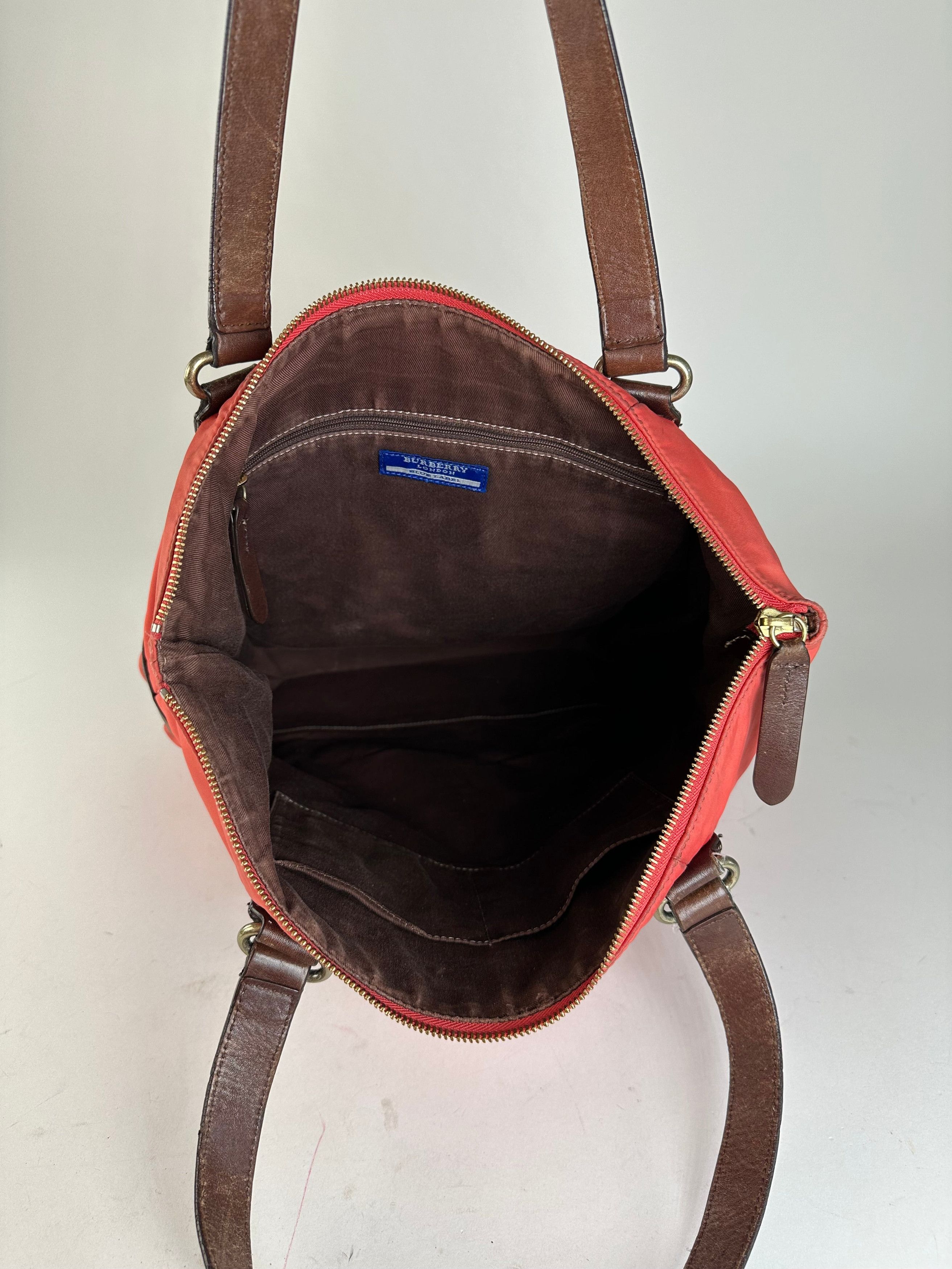 Burberry Vintage Nylon Leather Bag Red Brown Size ONE SIZE - 10 Thumbnail