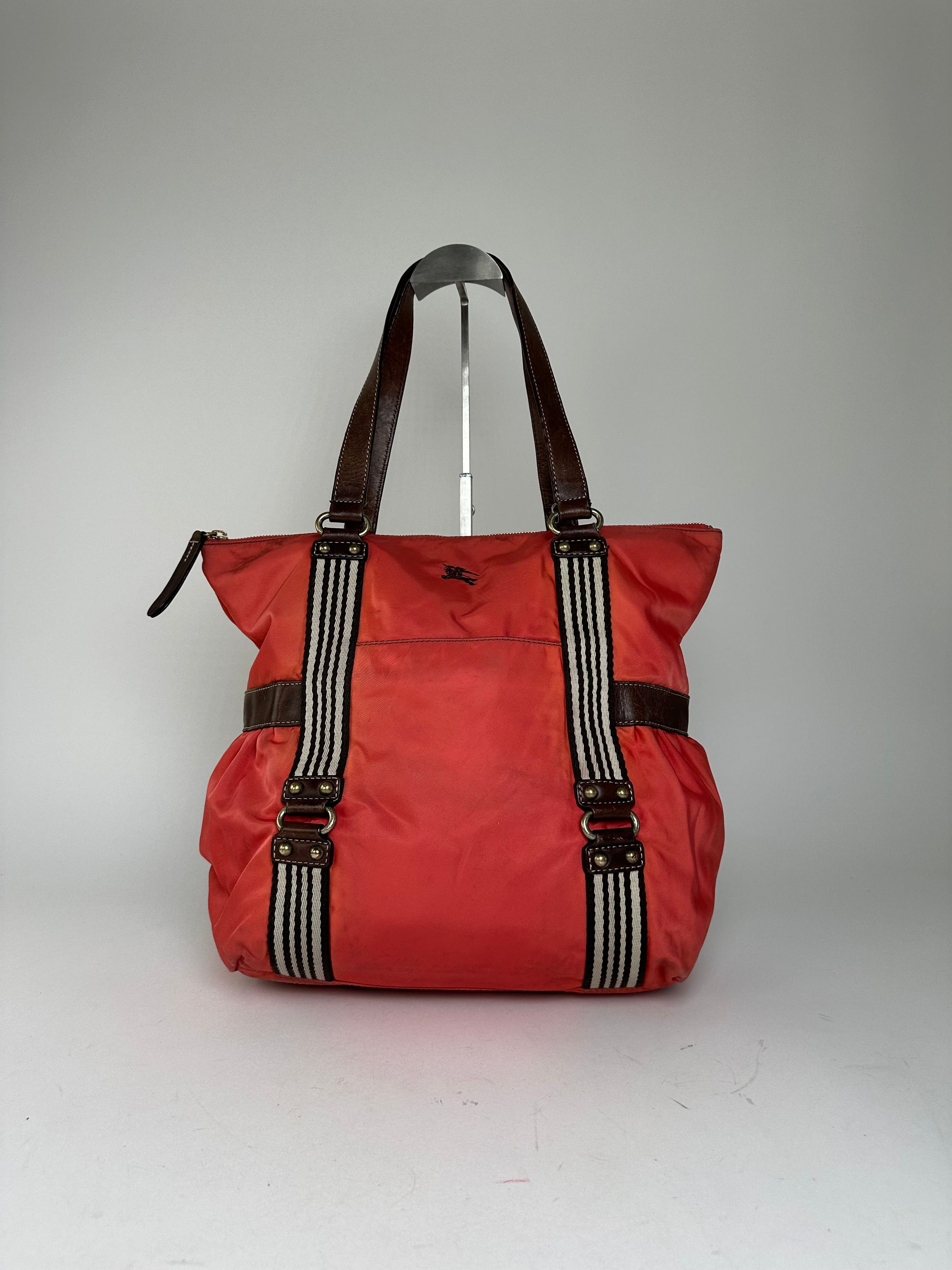 Burberry Vintage Nylon Leather Bag Red Brown Size ONE SIZE - 12 Thumbnail