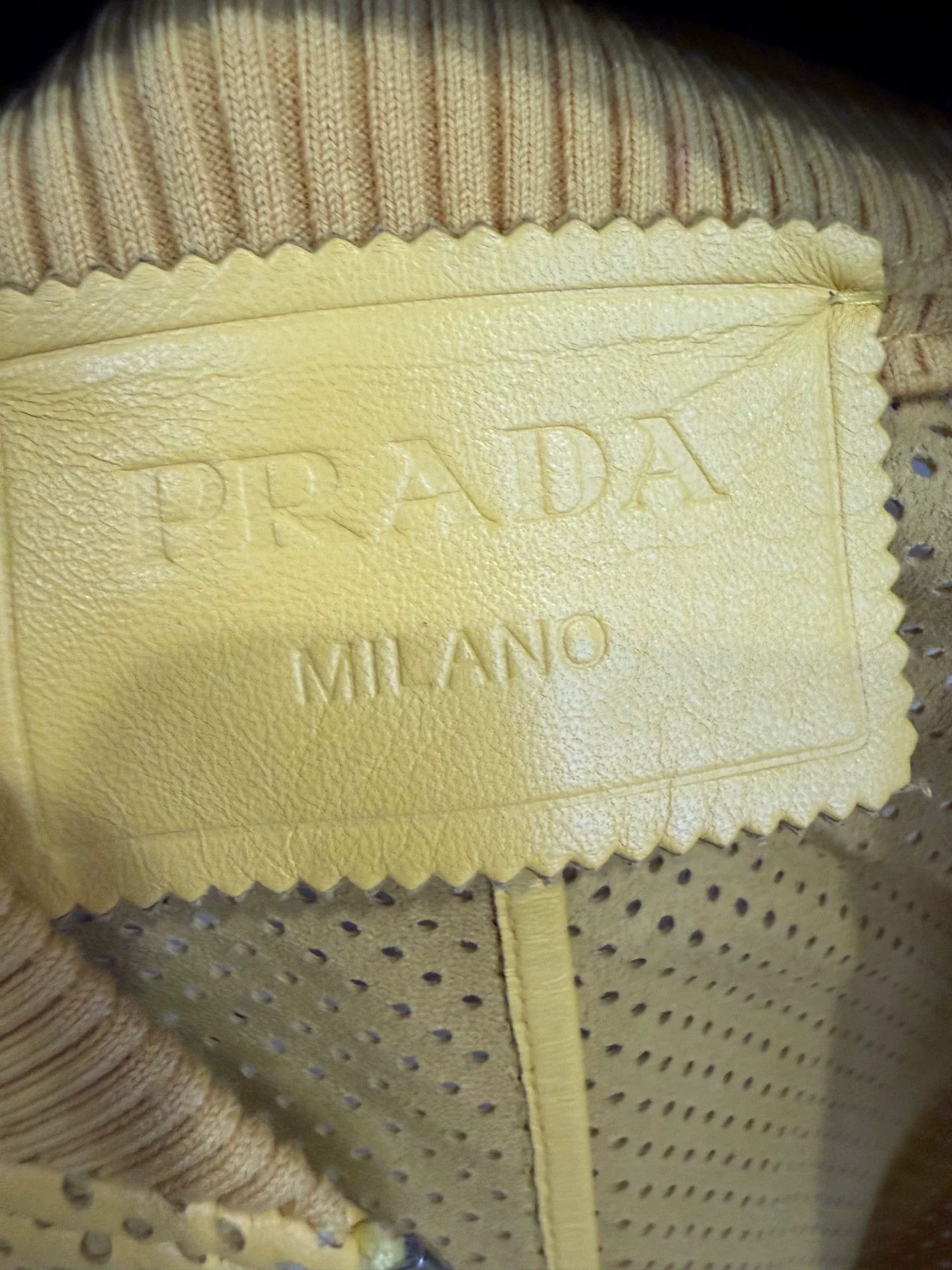 Prada Prada Perforated Yellow Leather Bomber Jacket 36 Size XS / US 0-2 / IT 36-38 - 4 Thumbnail